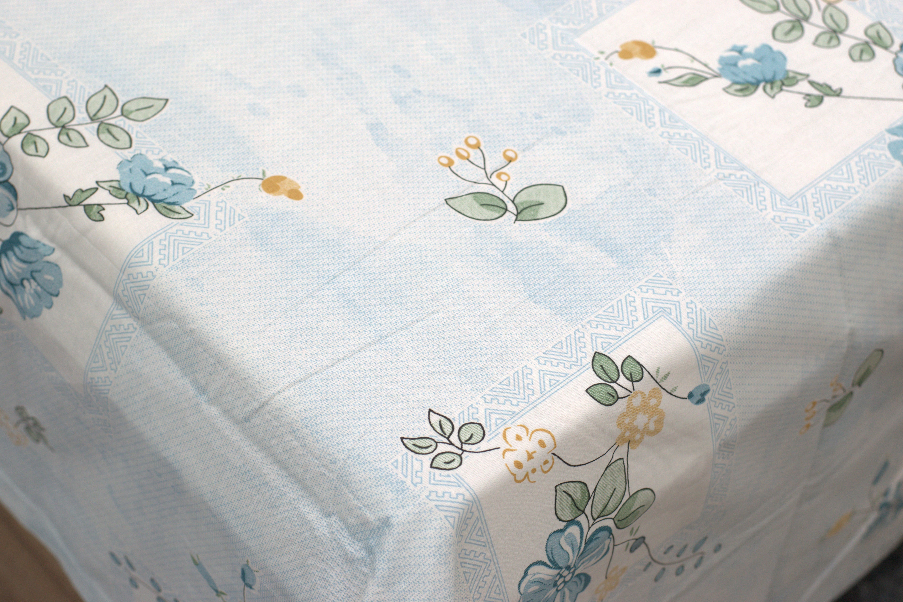 Queen Size Floral Cotton Bedsheet with 2 Pillow Covers – Soft Blue Printed Bed Sheet for Bedroom