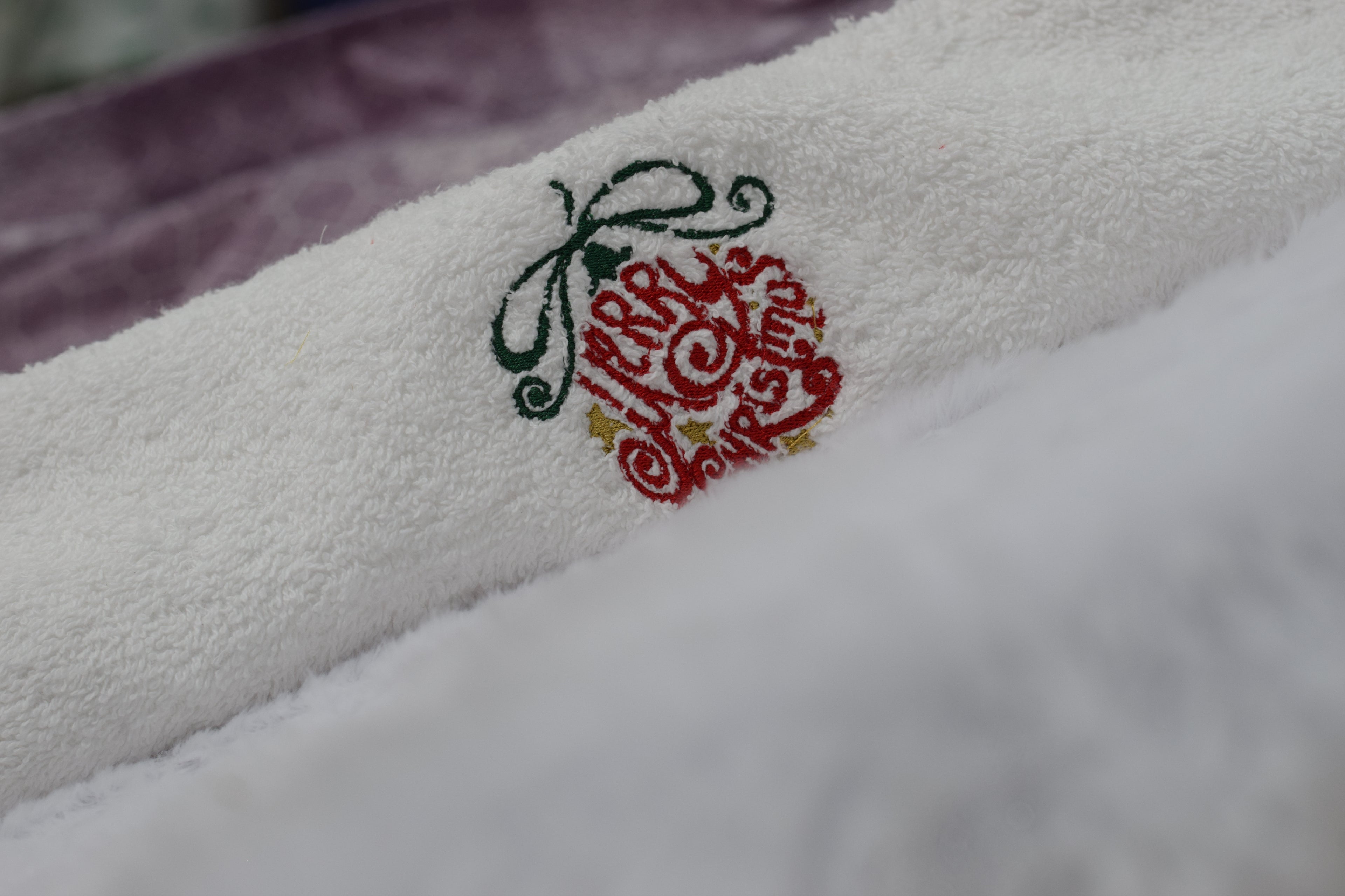 Christmas Embroidered White Turkish Towel