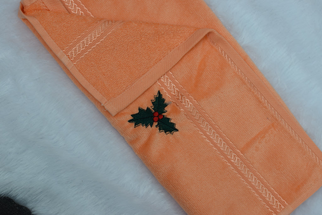 Peach Cotton Embroidered Hand Towel with Decorative Border – Soft & Absorbent