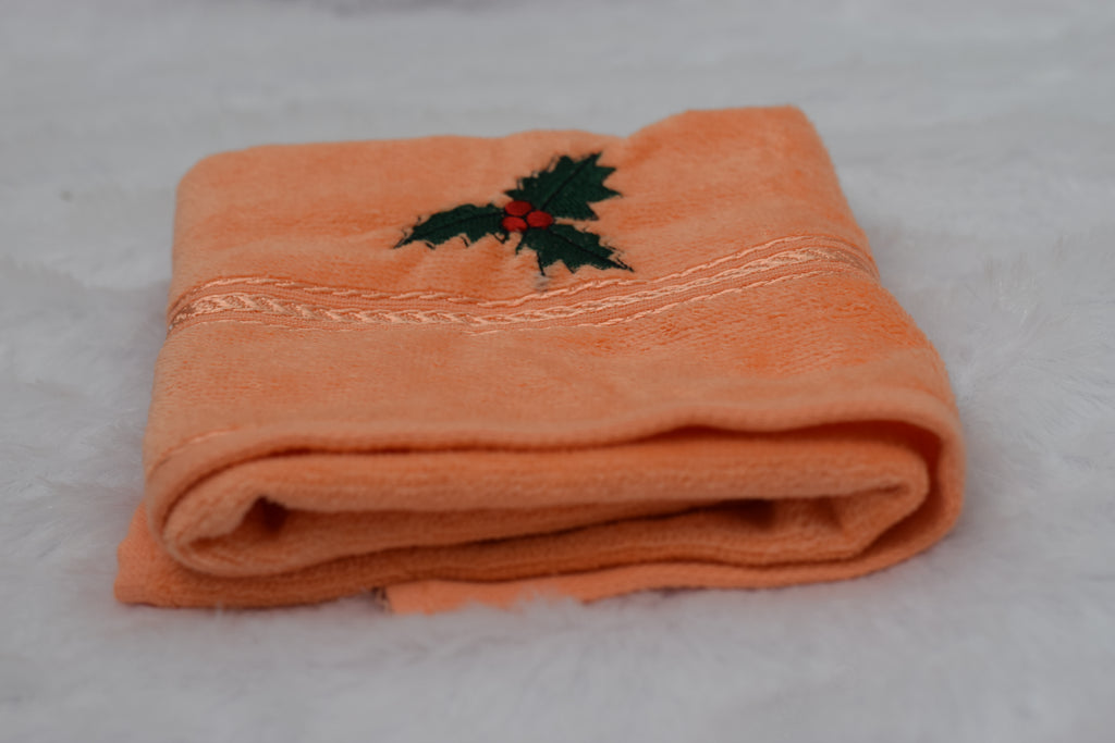 Peach Cotton Embroidered Hand Towel with Decorative Border – Soft & Absorbent