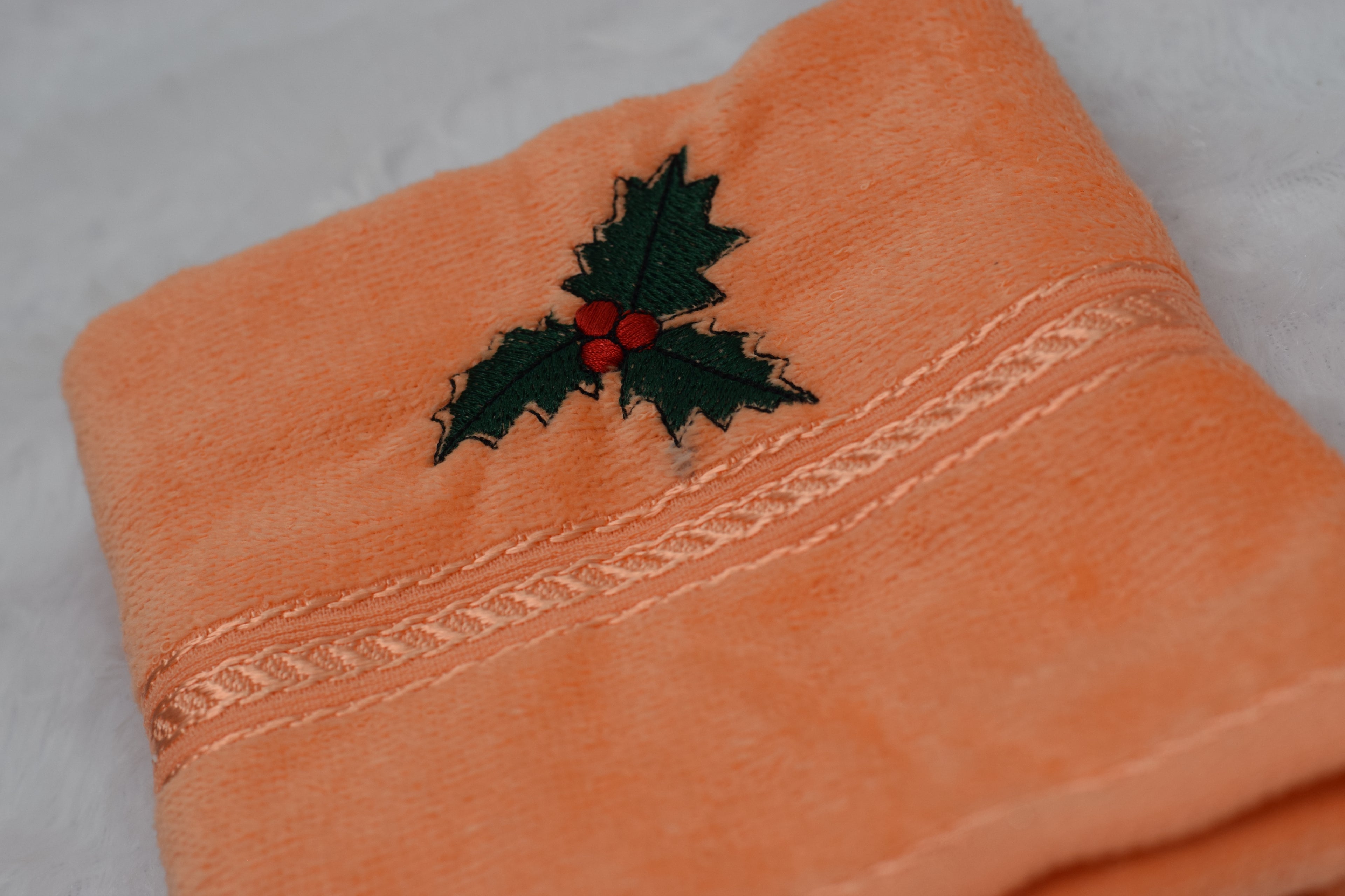 Peach Cotton Embroidered Hand Towel with Decorative Border – Soft & Absorbent - View 2 - Cotton Embroidered - Nushio