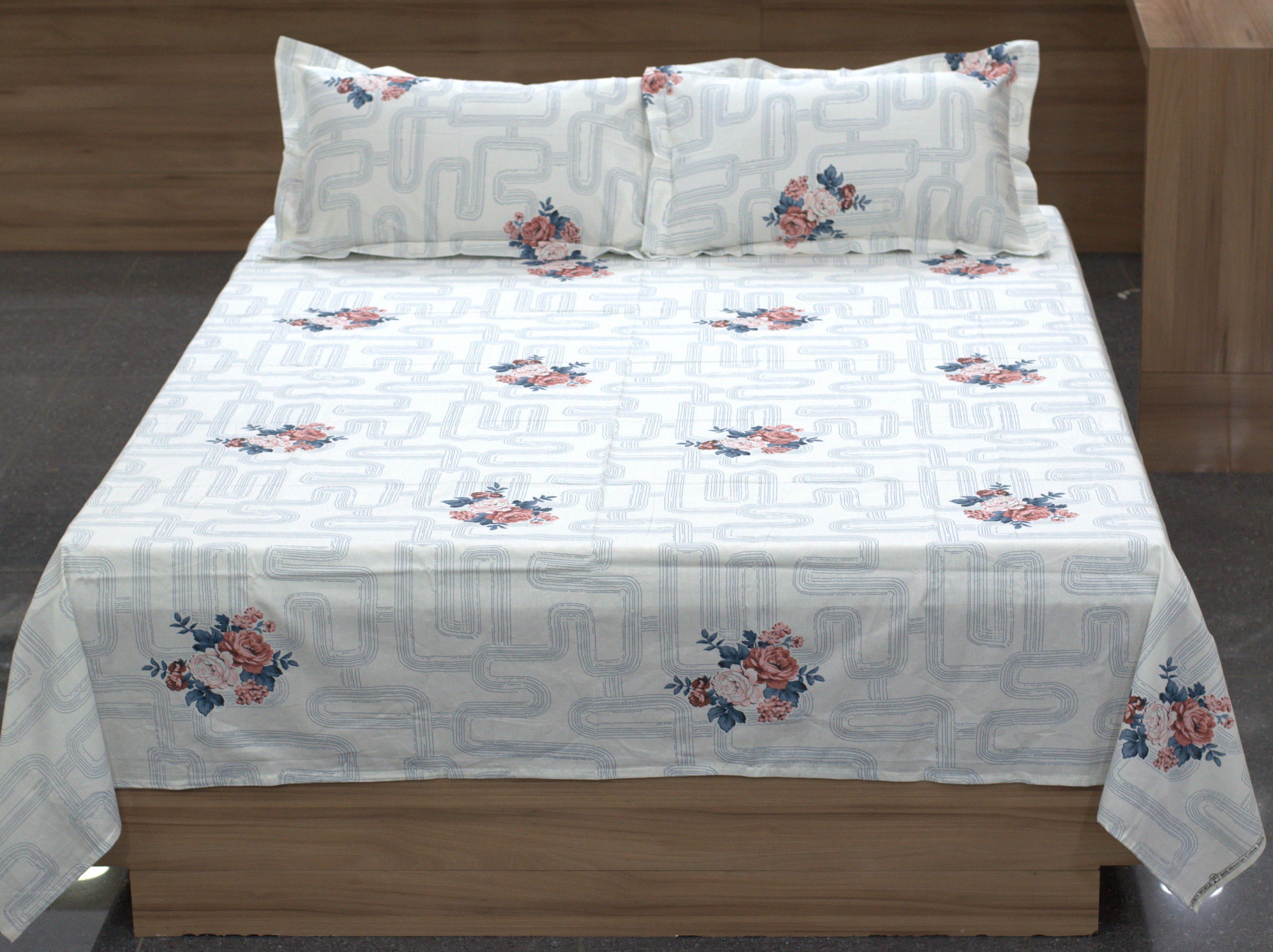 Queen Size Floral Printed Bedsheet with 2 Pillow Covers –Breathable Cotton Blend Bed Sheet for Double Bed
