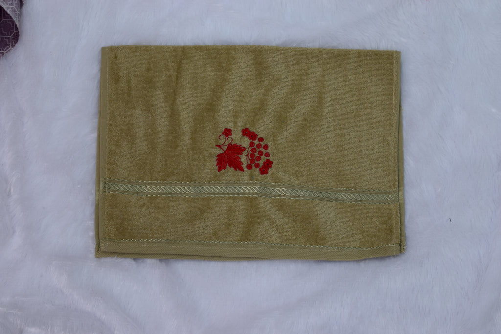Olive Green Turkish Embroidered Hand Towel - View 2 - Embroidered - Nushio