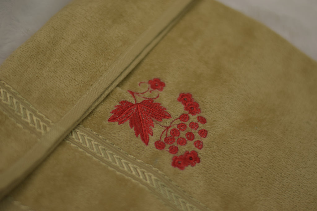 Olive Green Turkish Embroidered Hand Towel - View 3 - Embroidered - Nushio