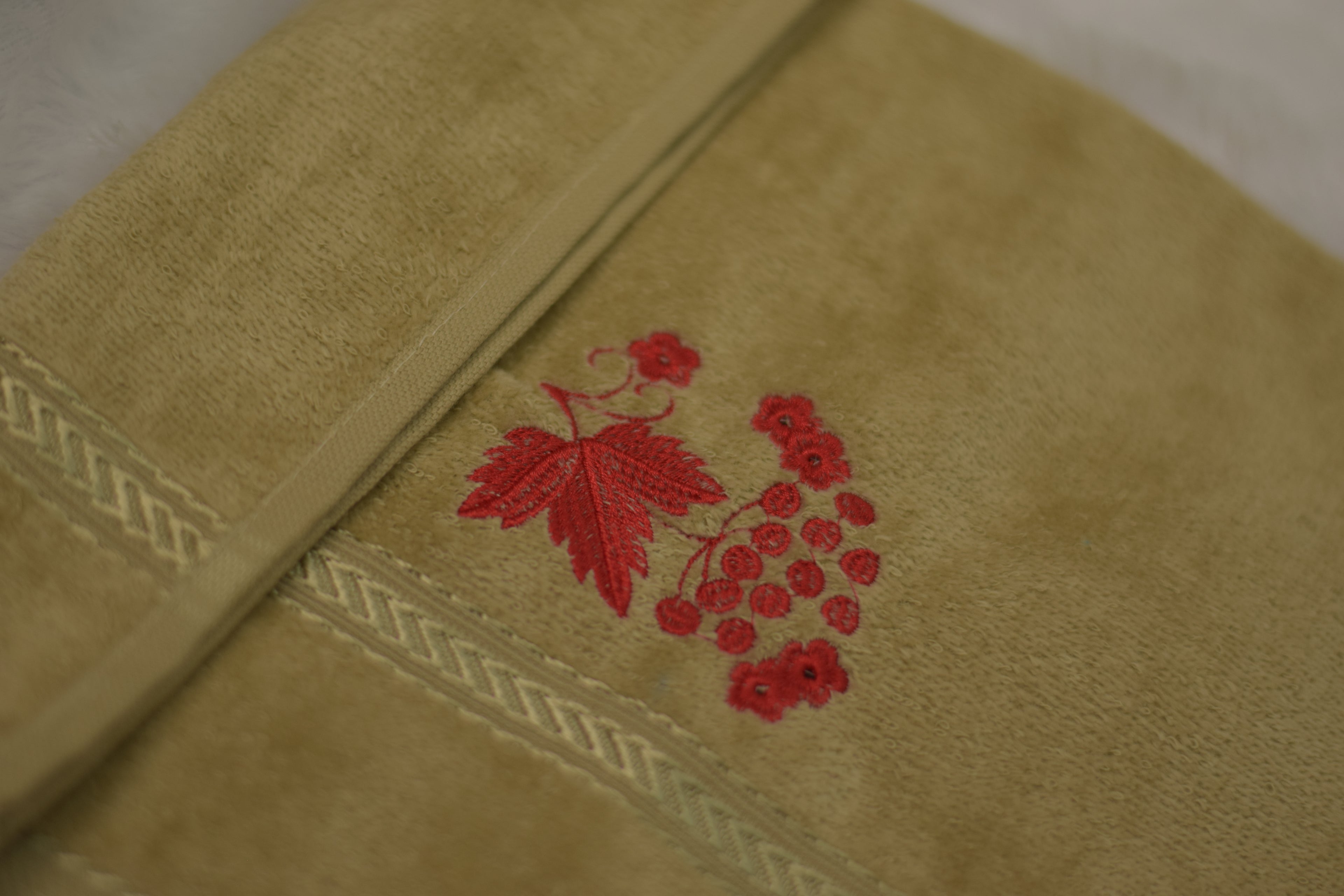 Olive Green Turkish Embroidered Hand Towel - View 3 - Embroidered - Nushio