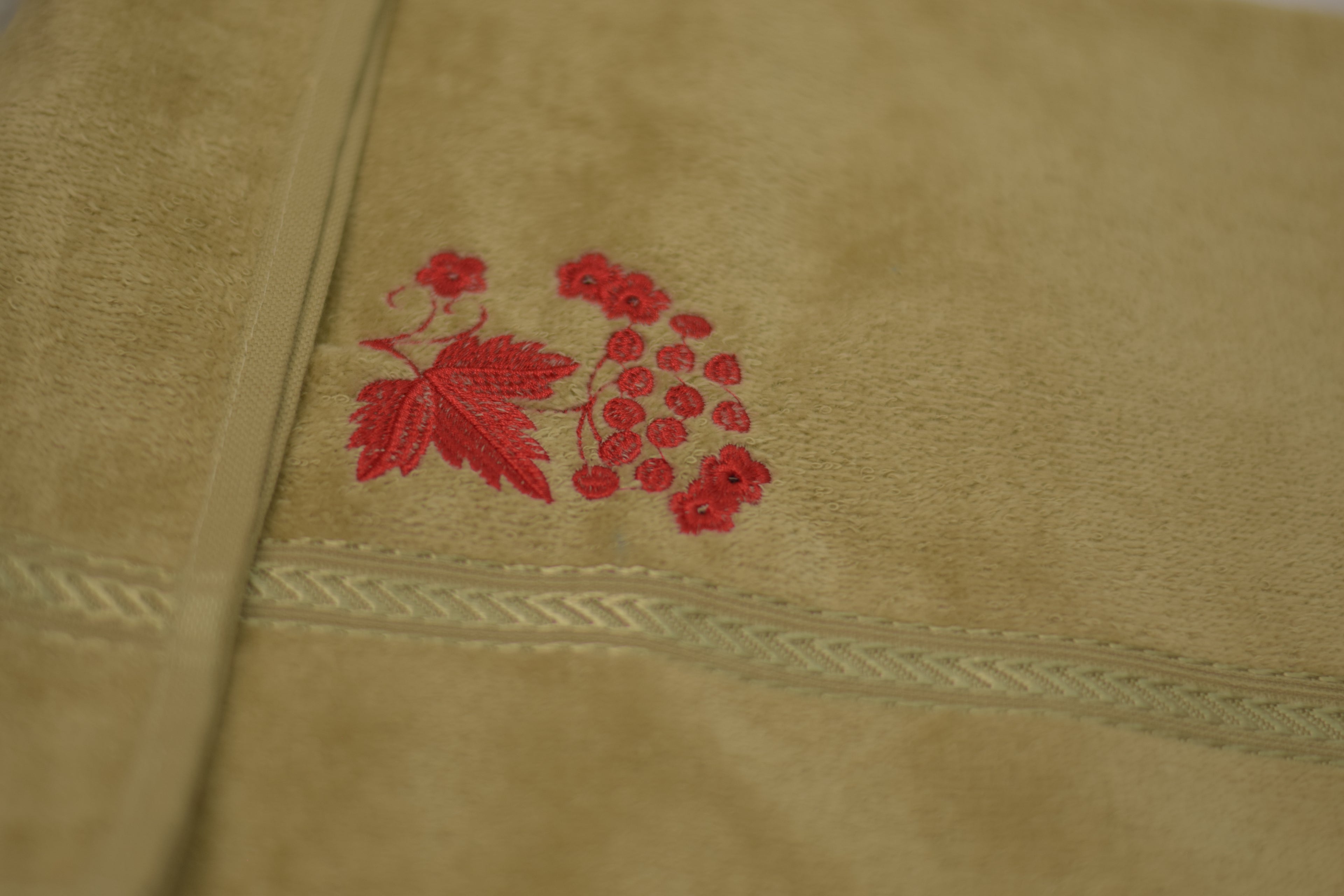 Olive Green Turkish Embroidered Hand Towel