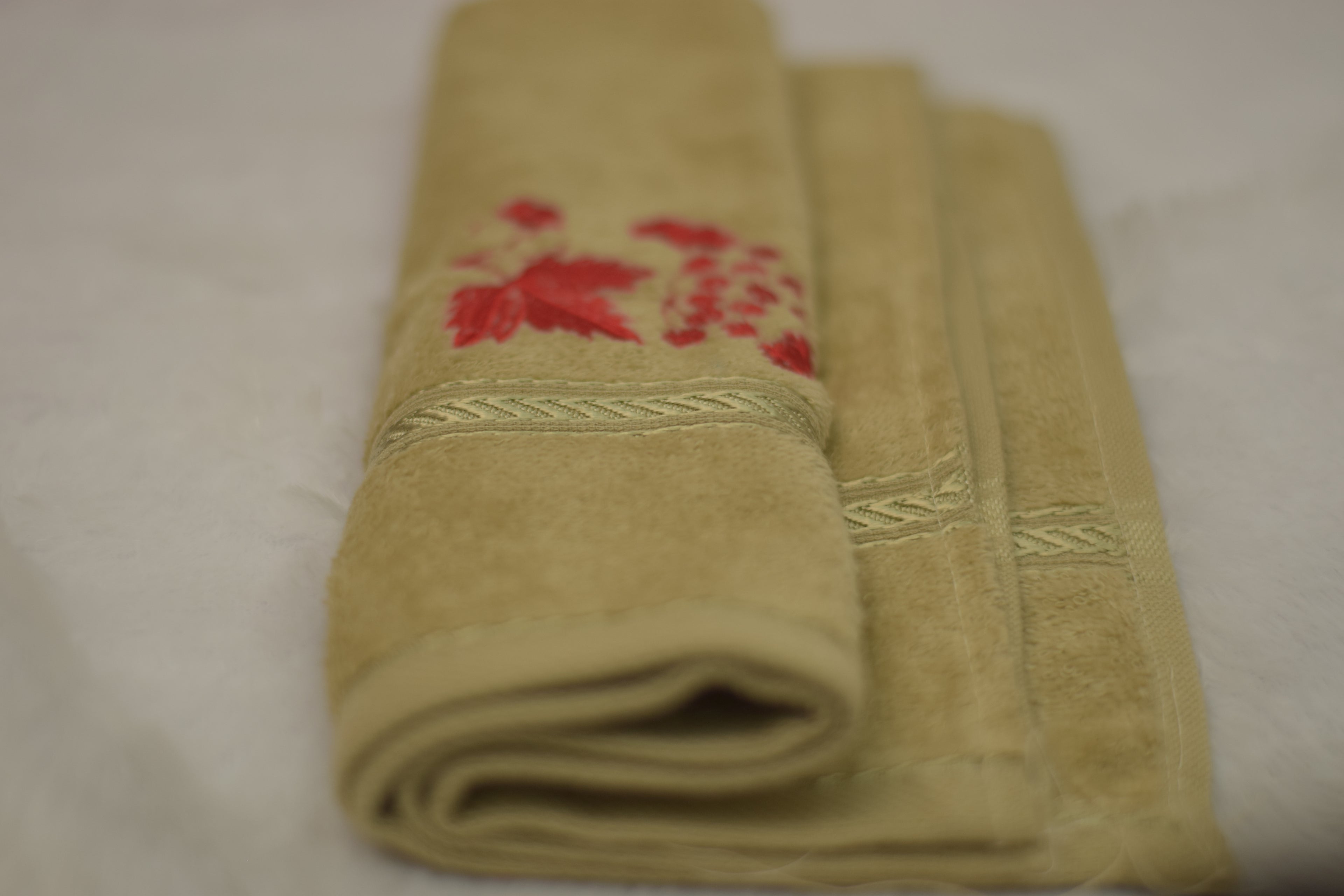 Olive Green Turkish Embroidered Hand Towel