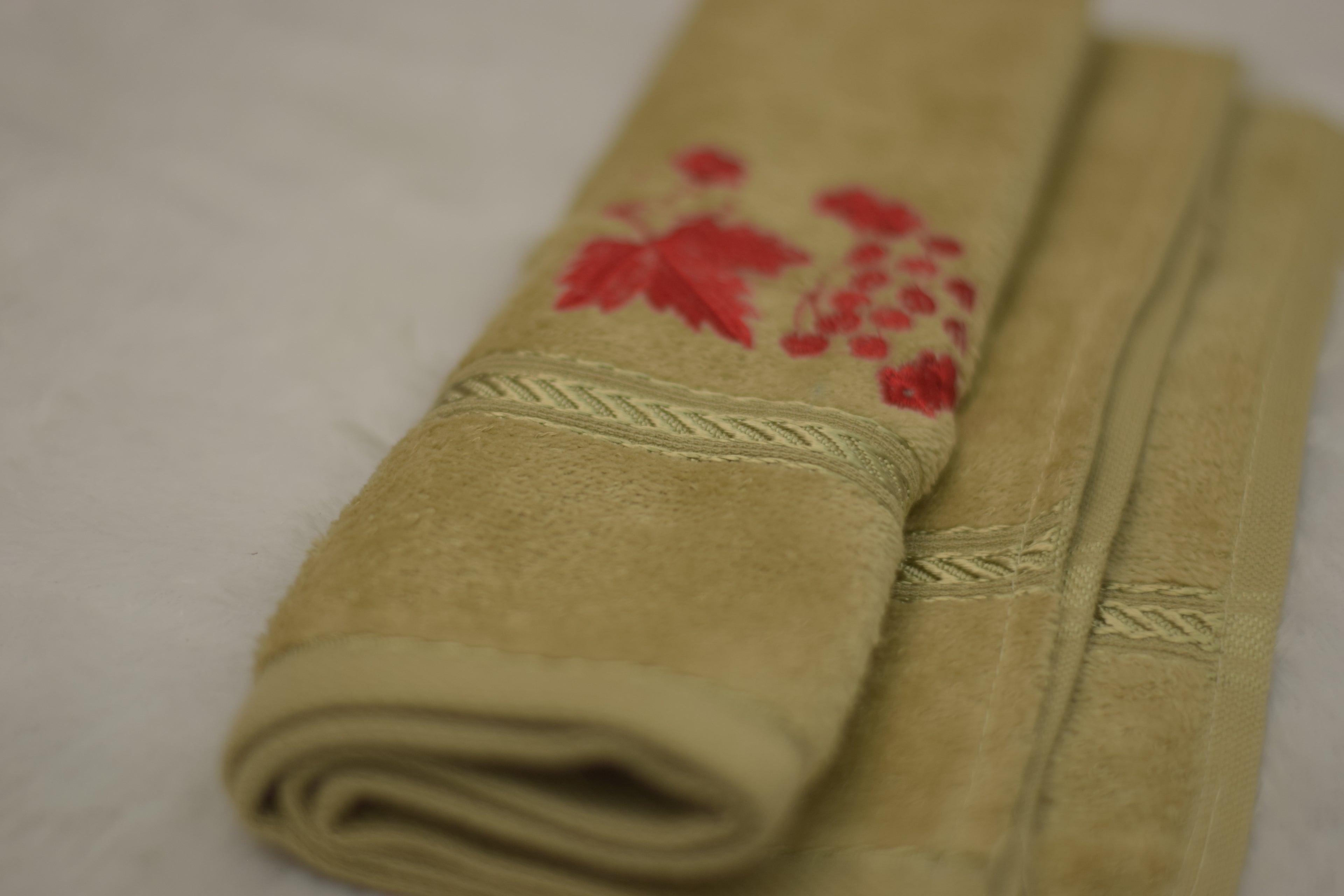 Olive Green Turkish Embroidered Hand Towel