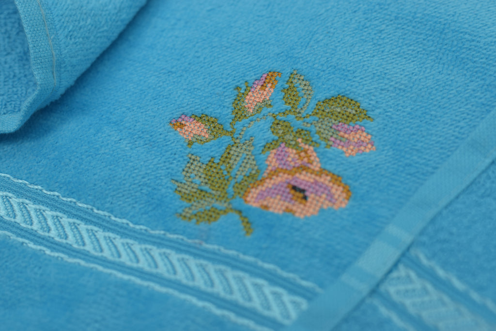 Sky Blue Turkish Embroidered Hand Towel