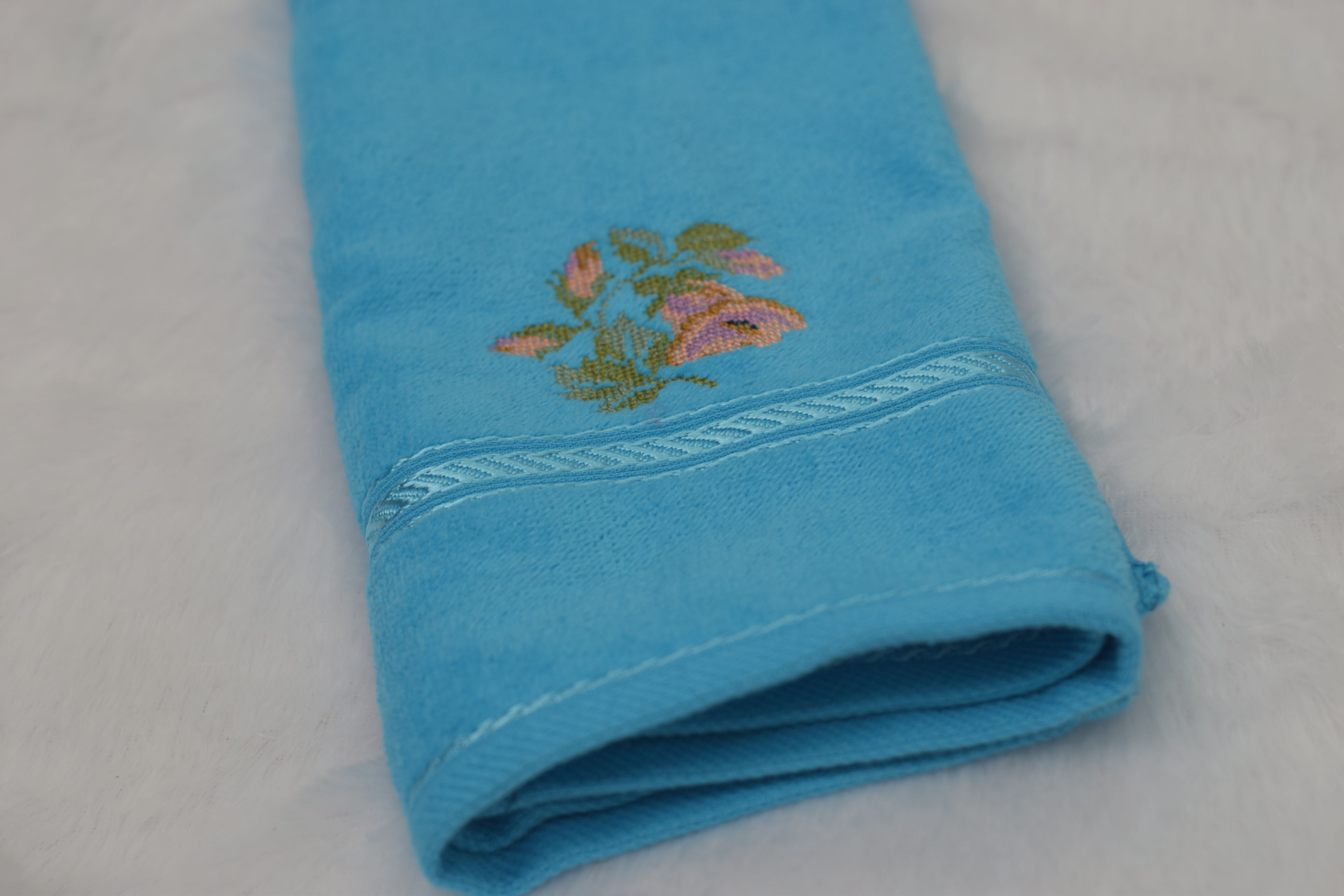 Sky Blue Turkish Embroidered Hand Towel