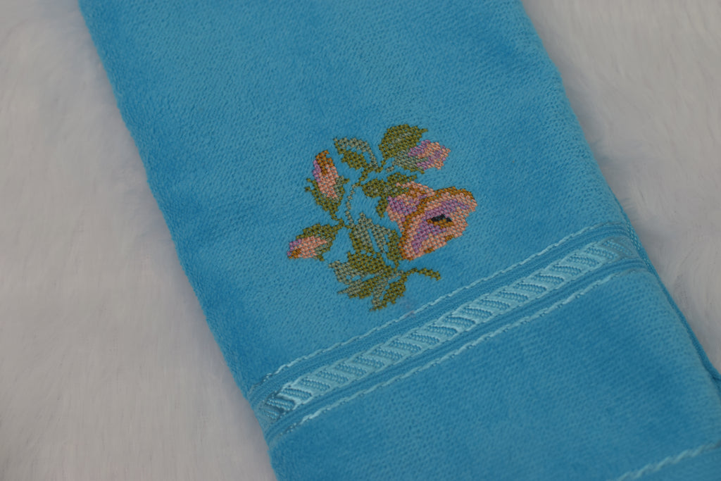 Sky Blue Turkish Embroidered Hand Towel