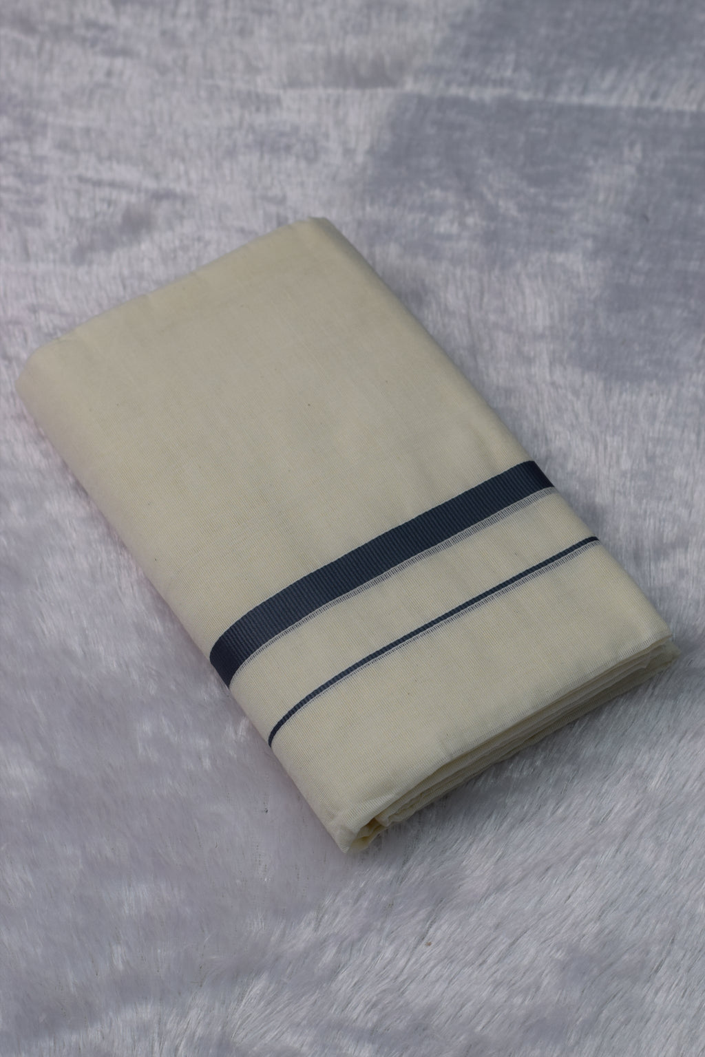 Off-White set mundu with Grey Border Stripe