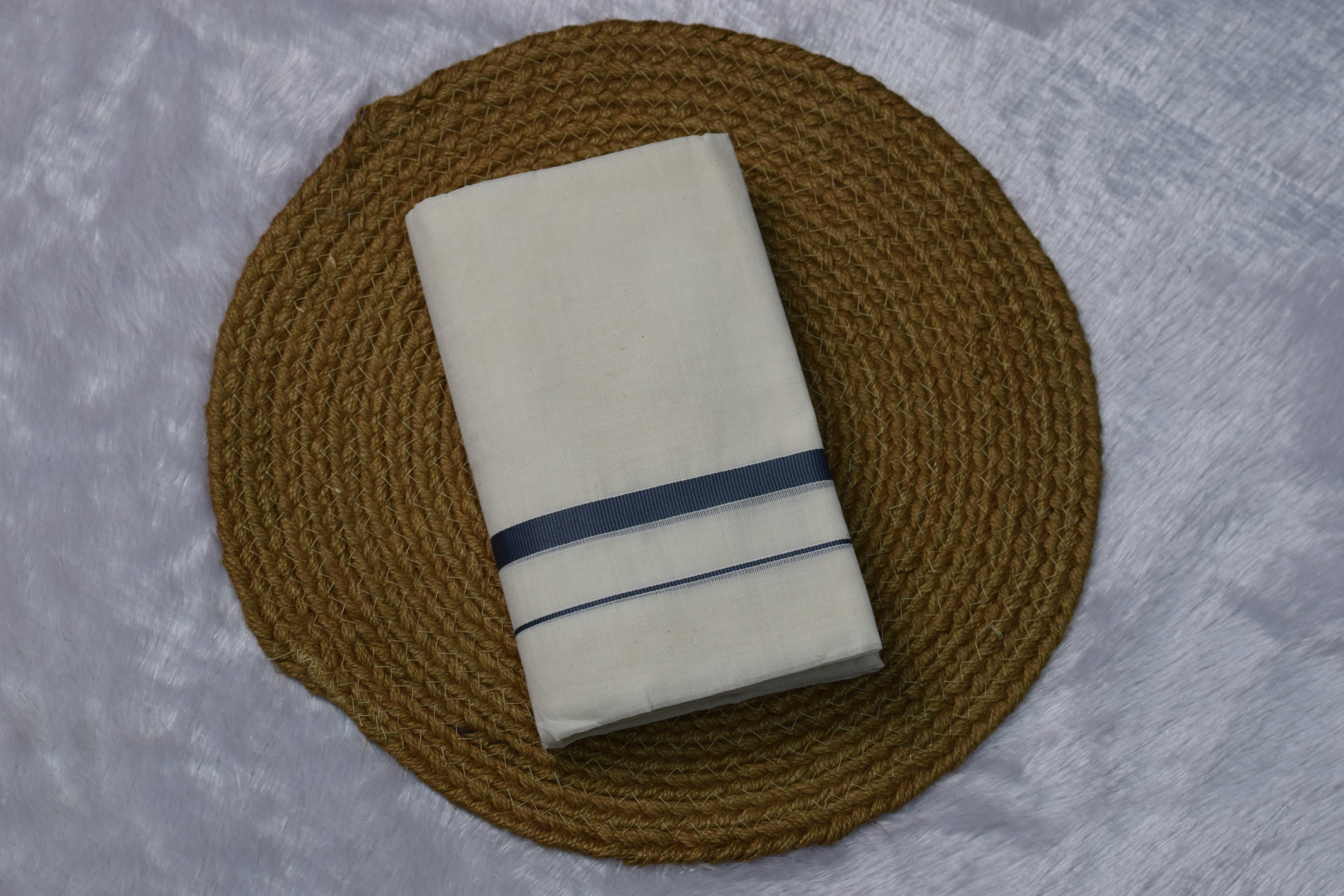 Off-White set mundu with Grey Border Stripe - View 3 - Nushio