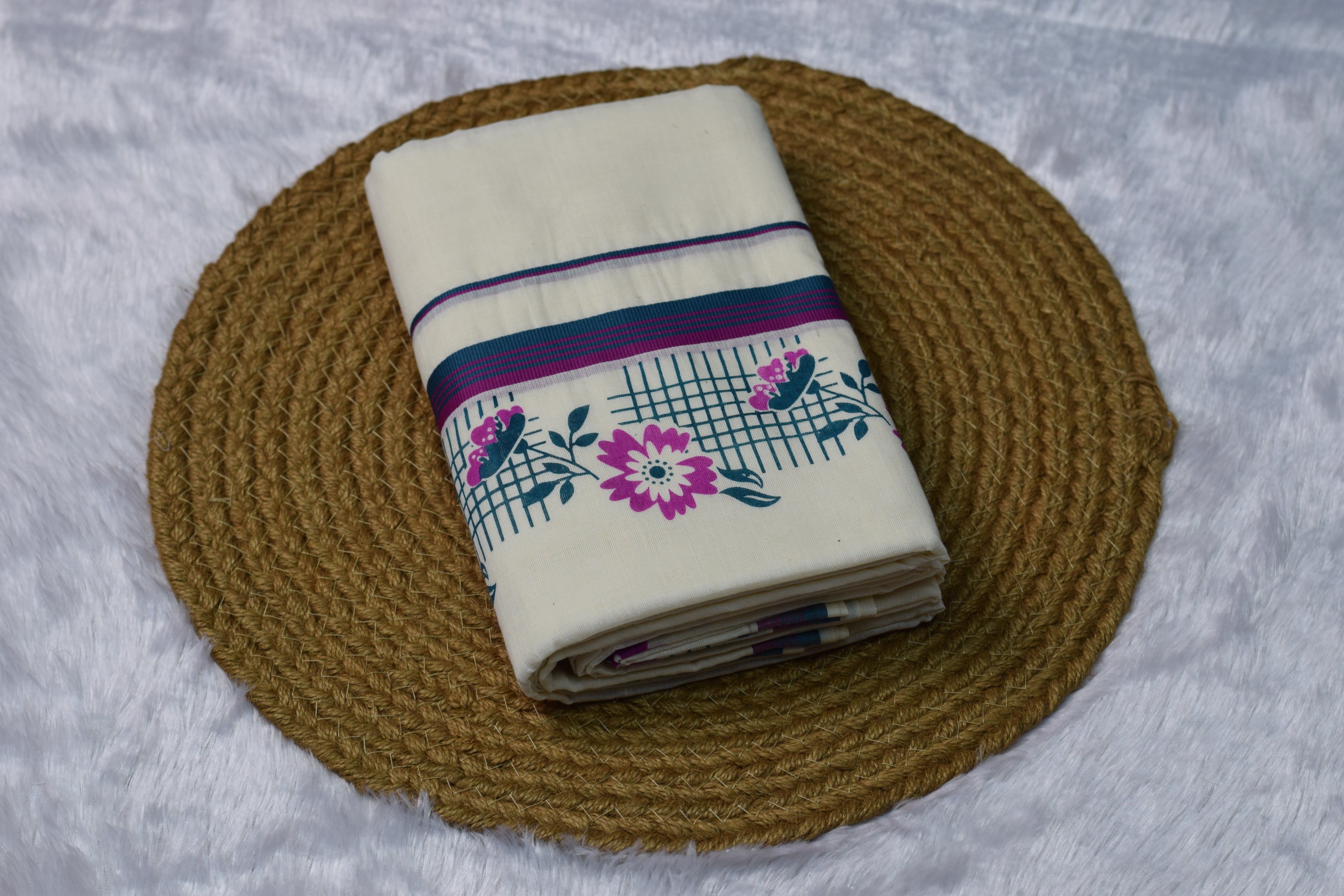 Floral Print Cotton set mundu - Traditional Yet Trendy - Main Product Image - Cotton Floral - Nushio