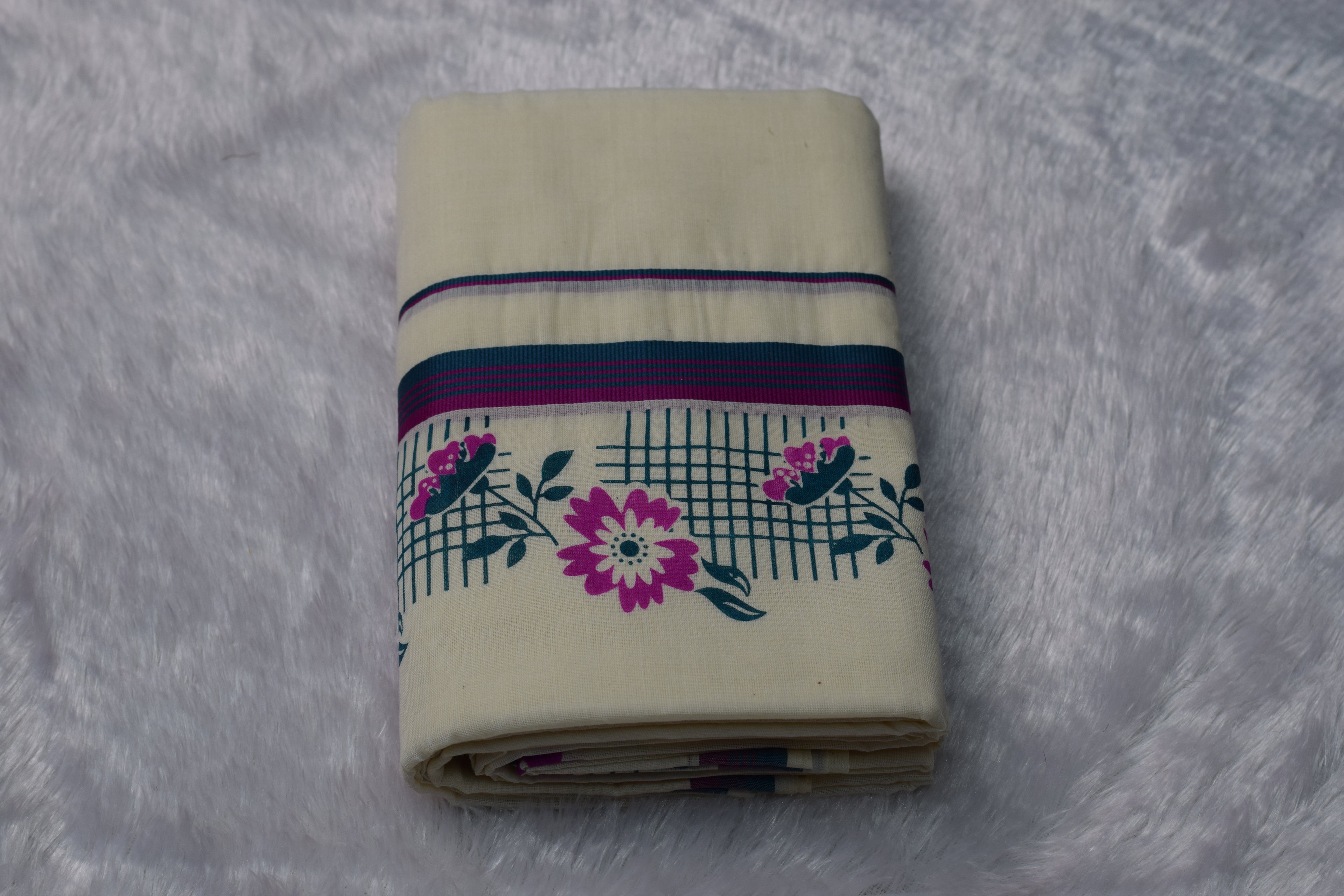 Floral Print Cotton set mundu - Traditional Yet Trendy - View 2 - Cotton Floral - Nushio