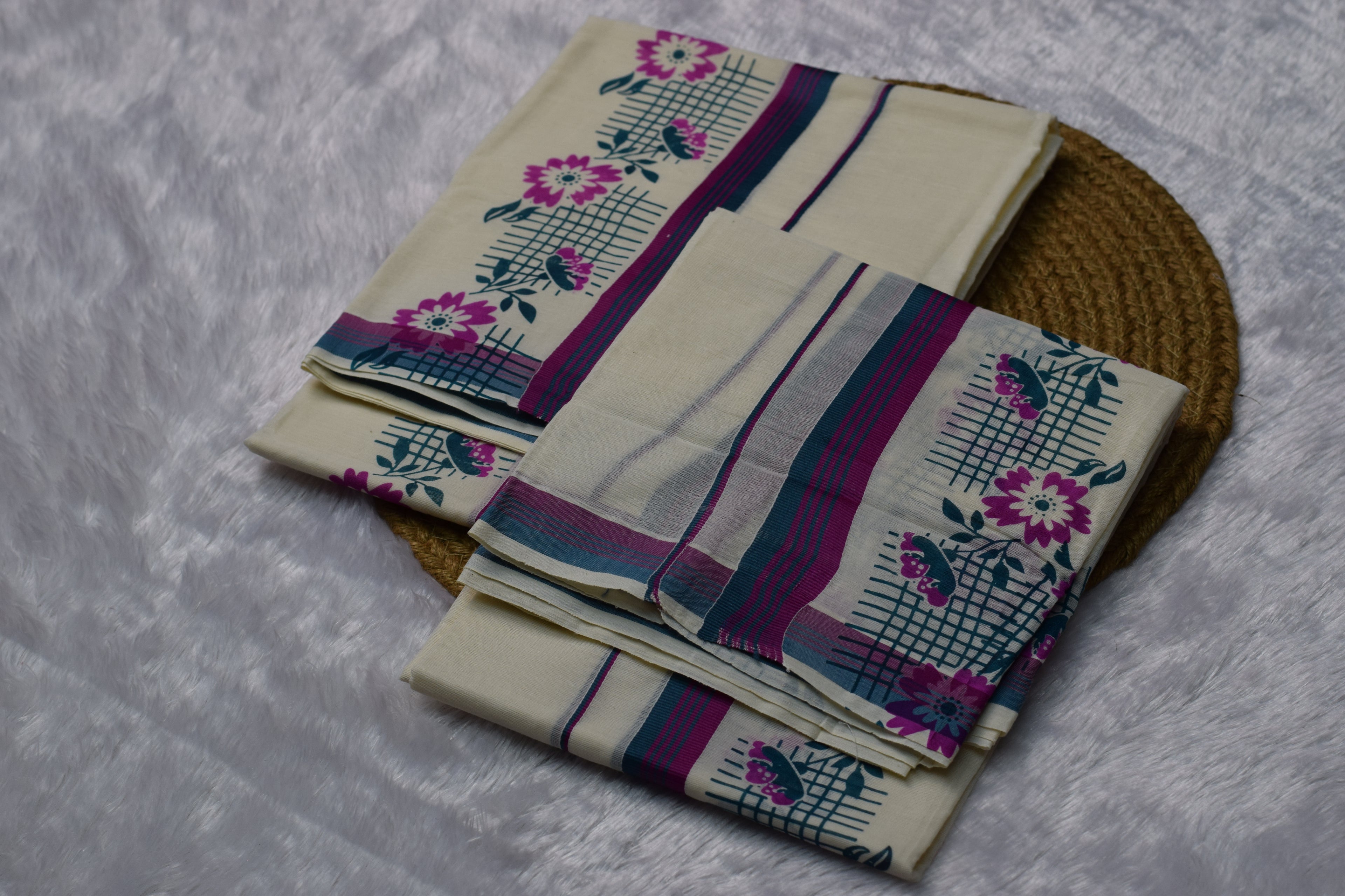 Floral Print Cotton set mundu - Traditional Yet Trendy