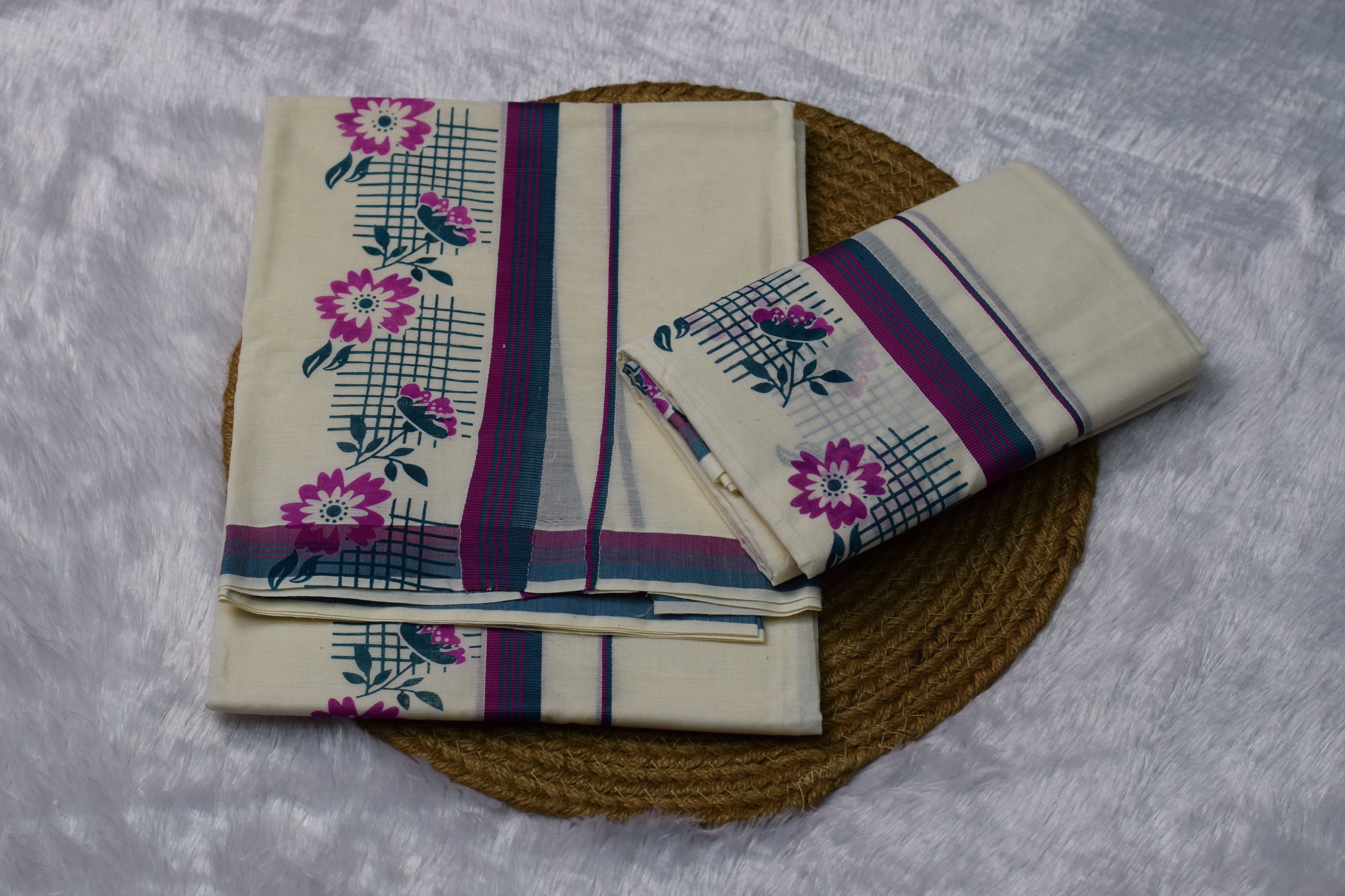 Floral Print Cotton set mundu - Traditional Yet Trendy
