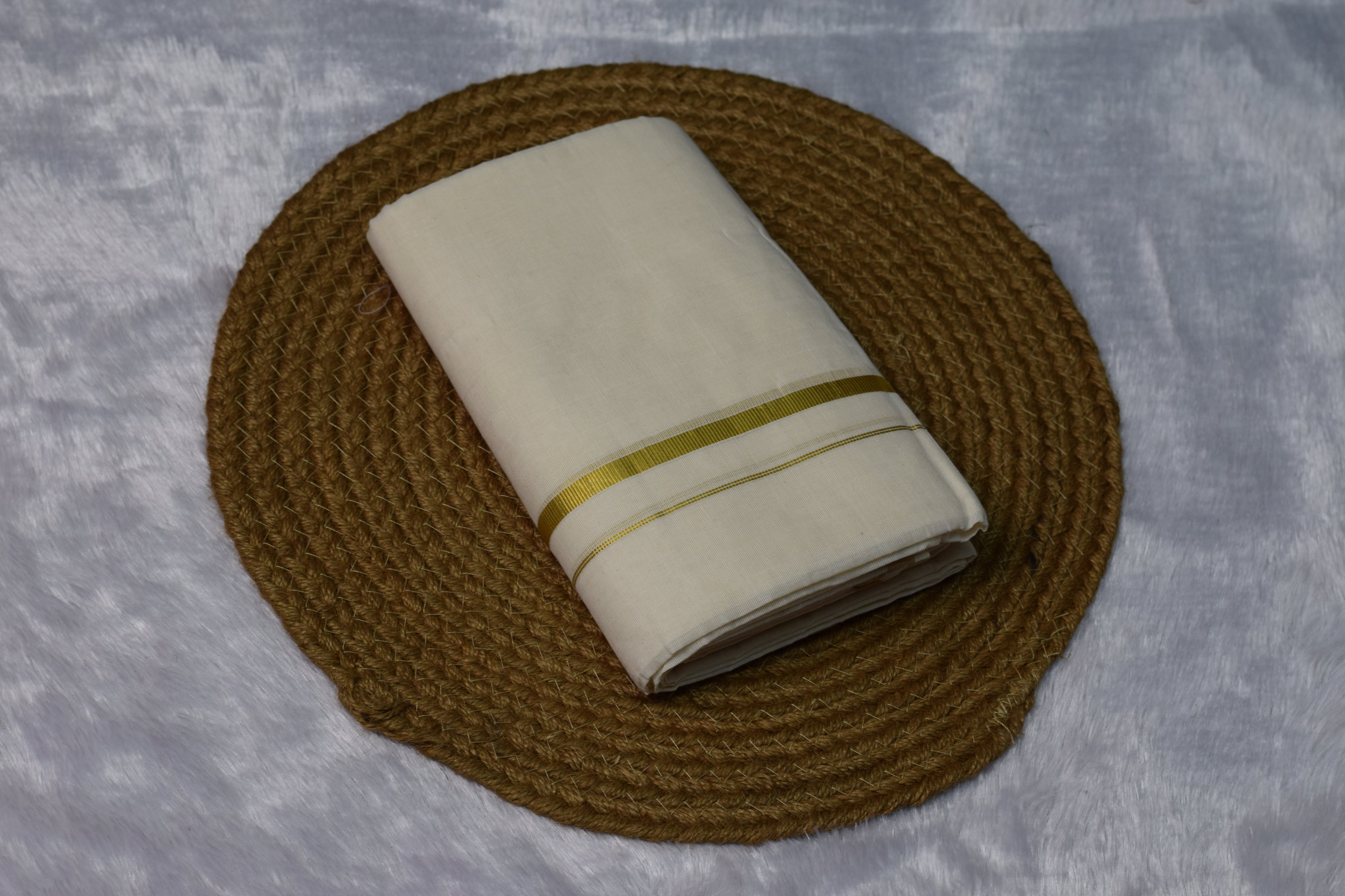 Off-White Kerala set mundu with Golden Border - View 2 - Nushio