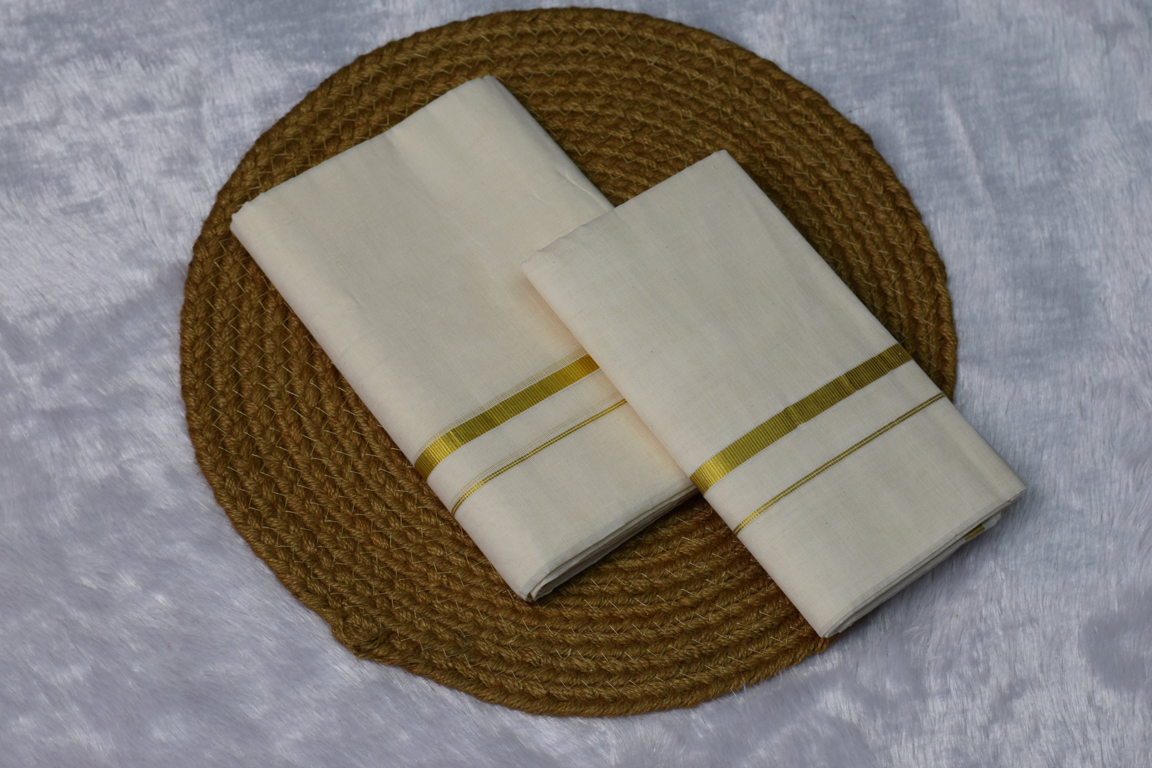 Off-White Kerala set mundu with Golden Border - Main Product Image - Nushio