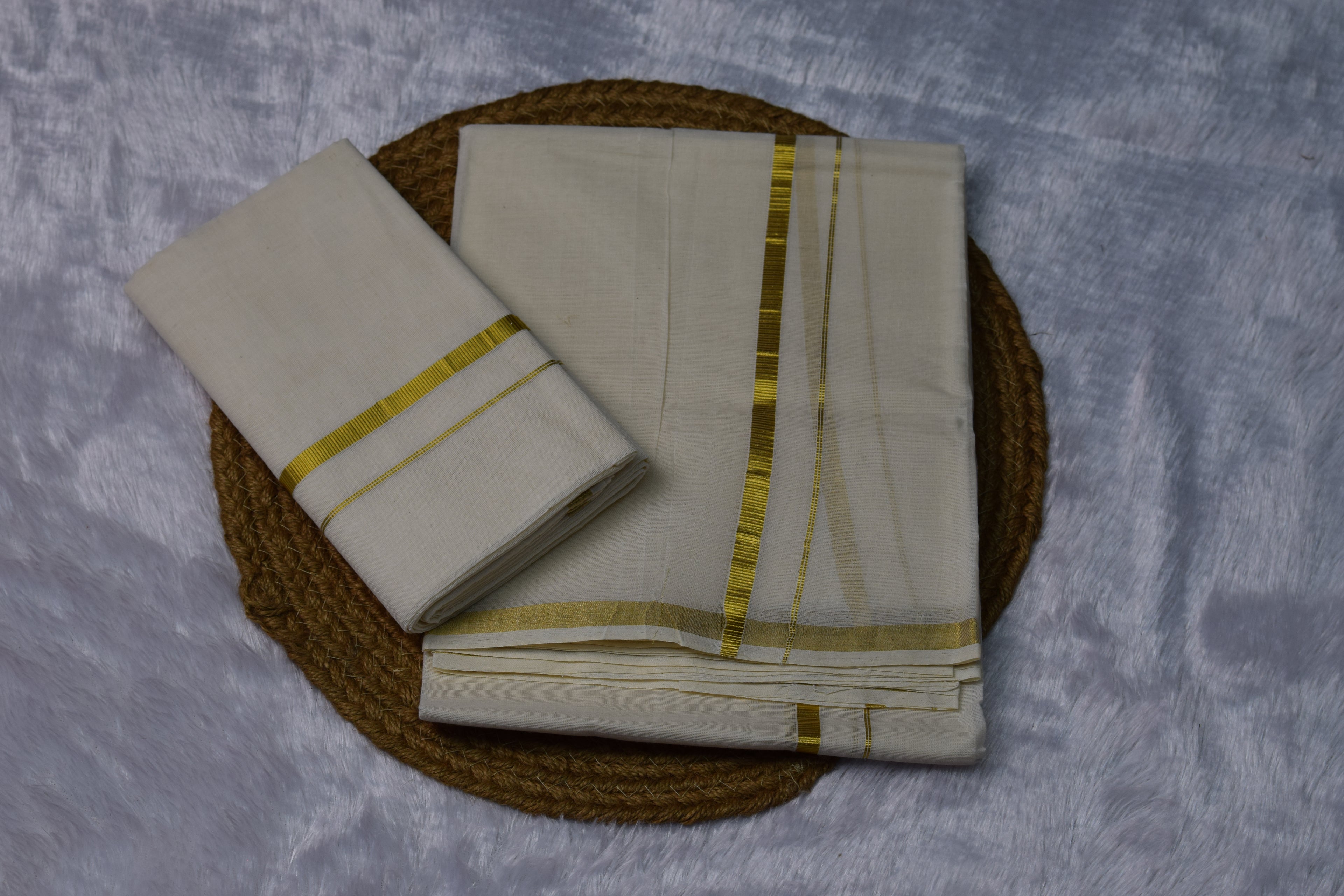 Off-White Kerala set mundu with Golden Border