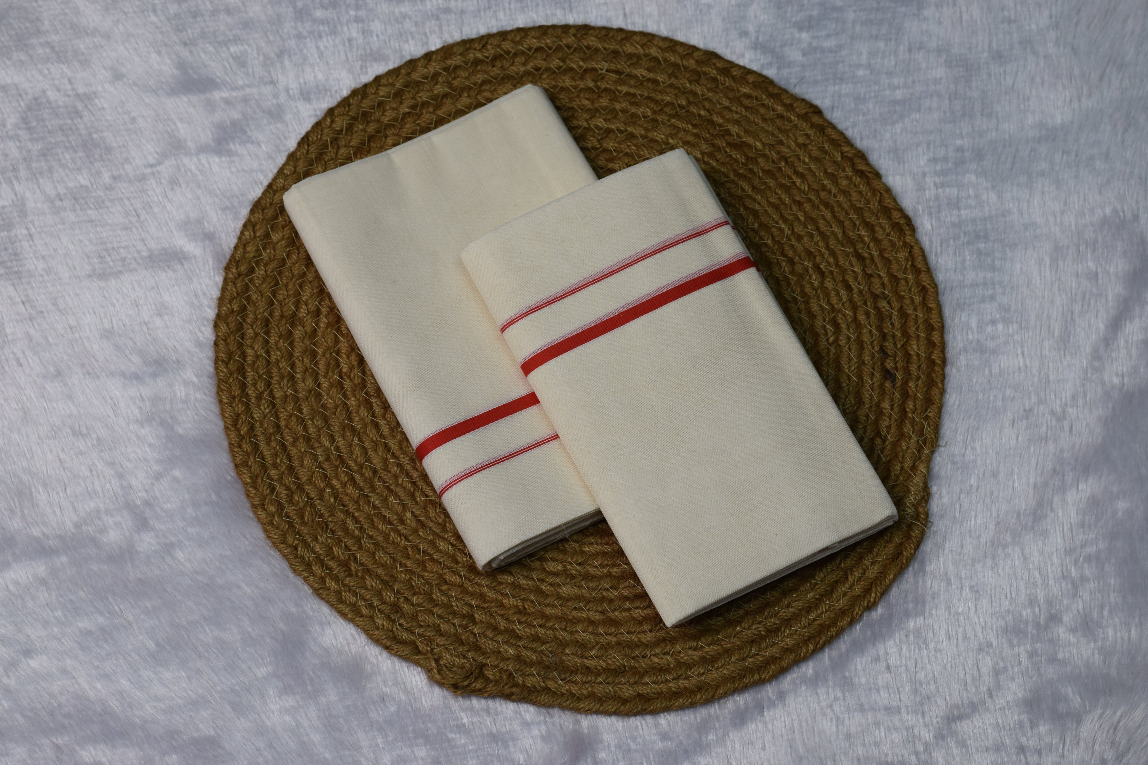 Kerala set mundu with Red Border - Main Product Image - Nushio