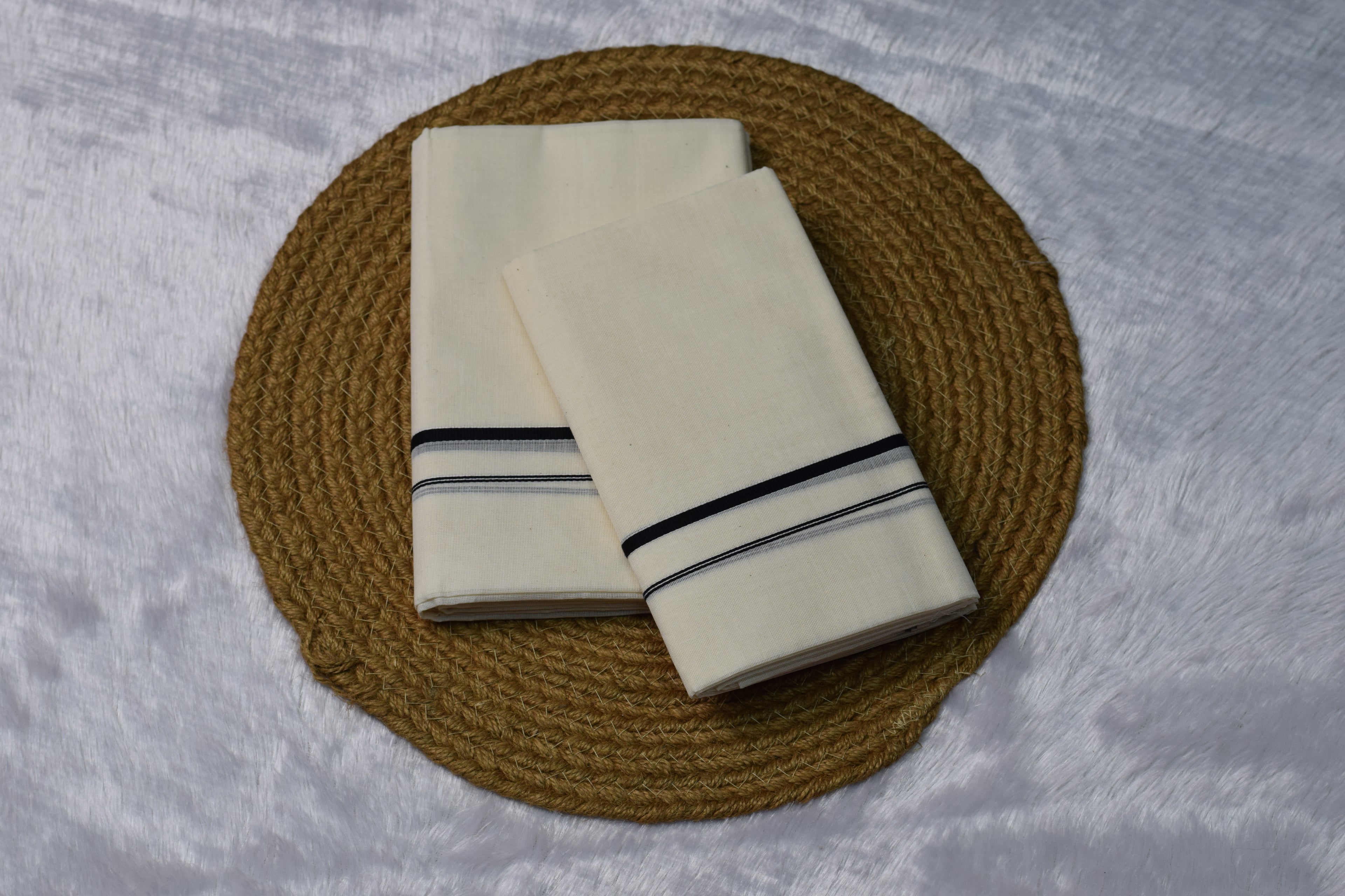 Kerala Cotton set mundu with Black Border - Main Product Image - Cotton - Nushio