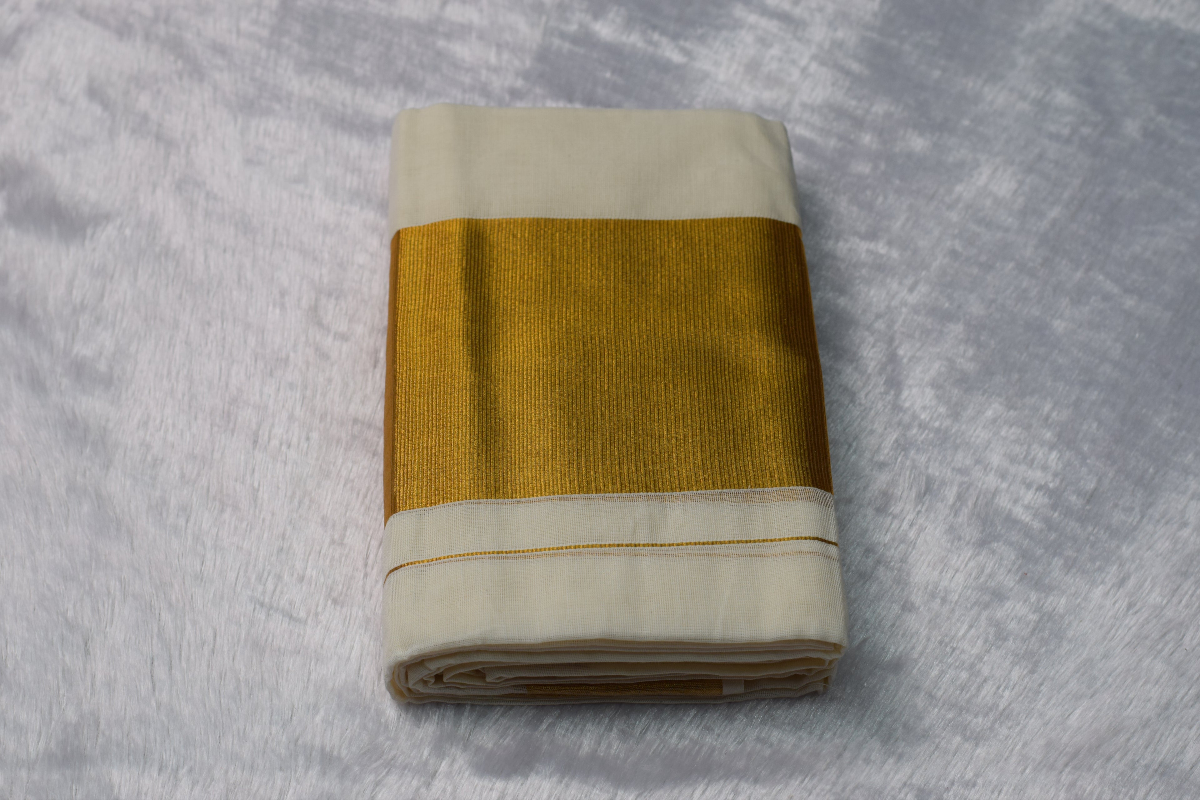 Off-White set mundu with Rich Golden Zari Border - Main Product Image - Nushio