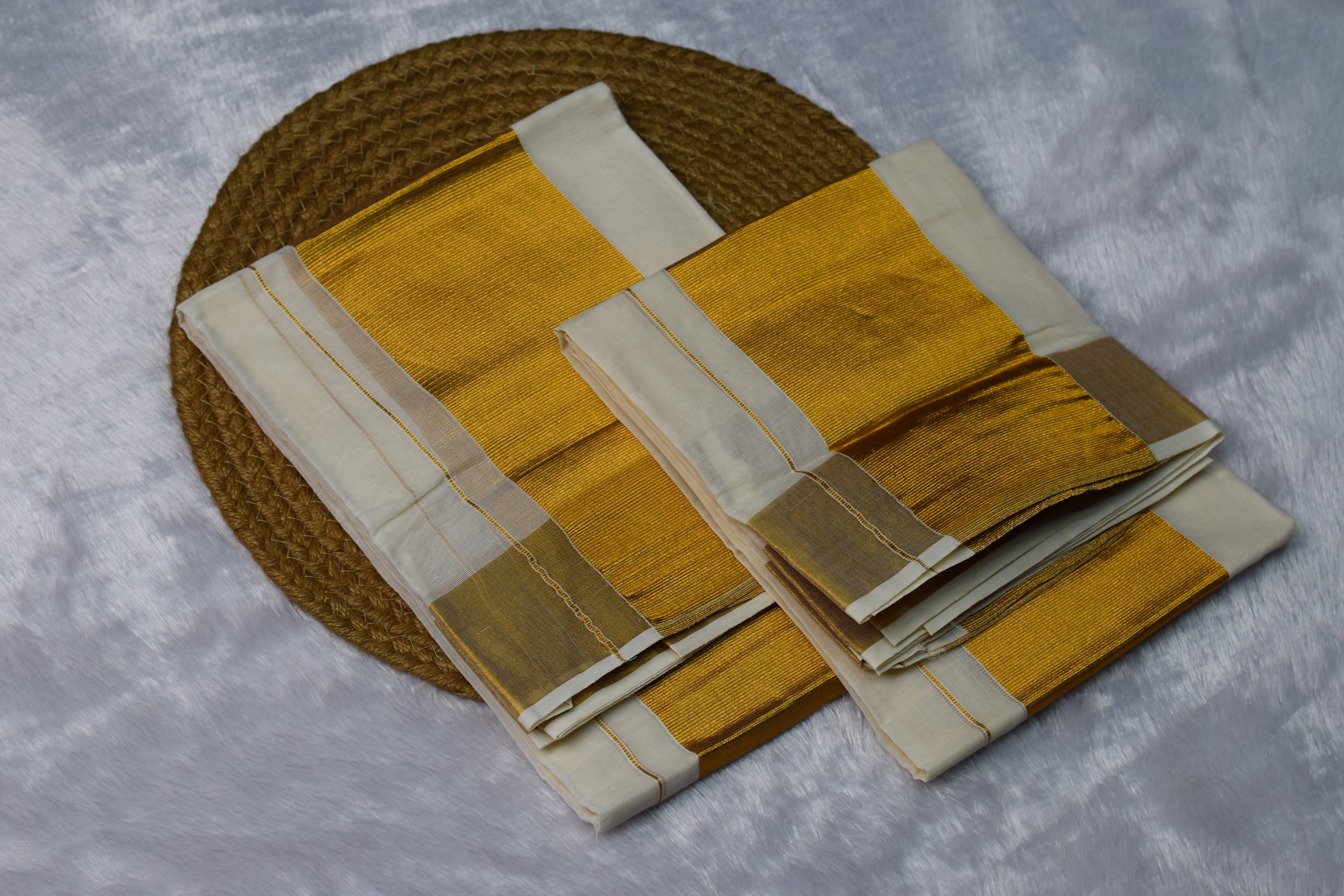 Off-White set mundu with Rich Golden Zari Border