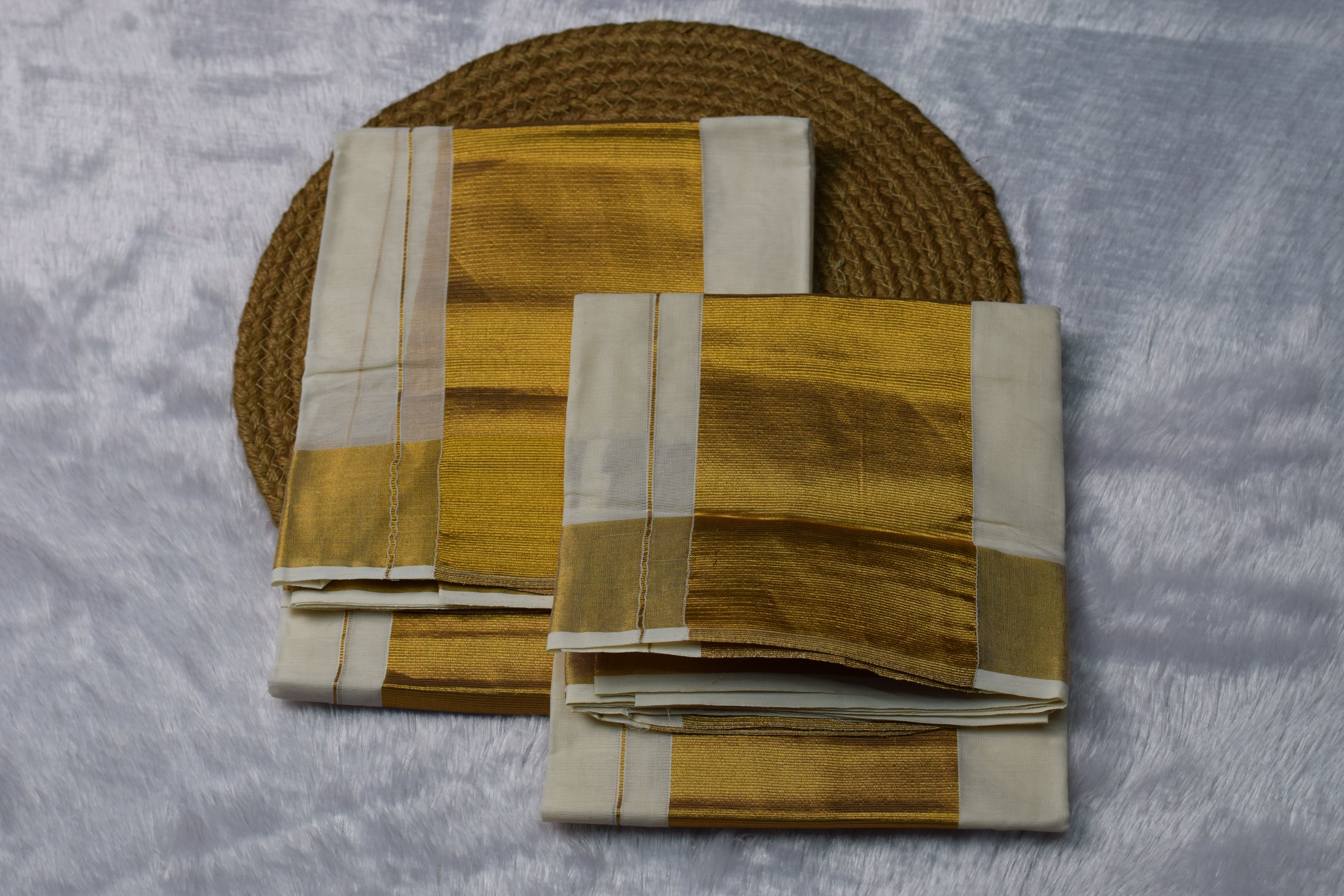 Off-White set mundu with Rich Golden Zari Border