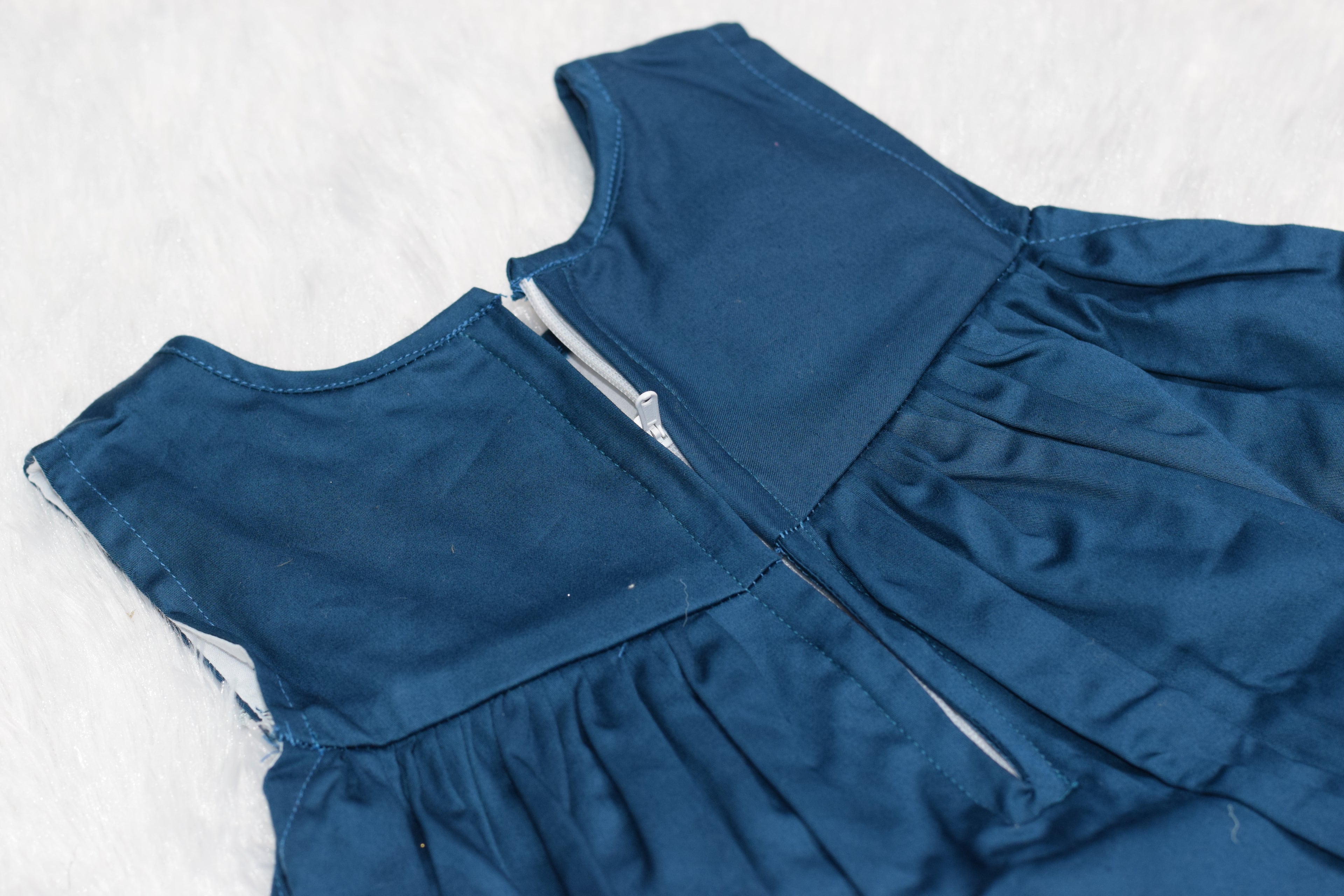 Navy Blue Kids Frock with Floral Lace Detailing