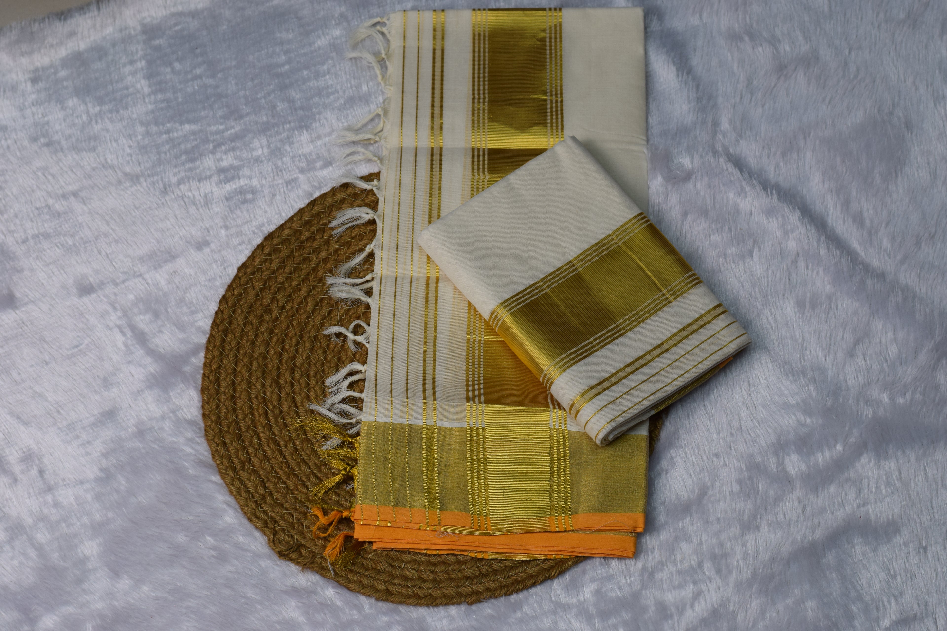 Off-White Kerala set mundu with Golden Zari Border
