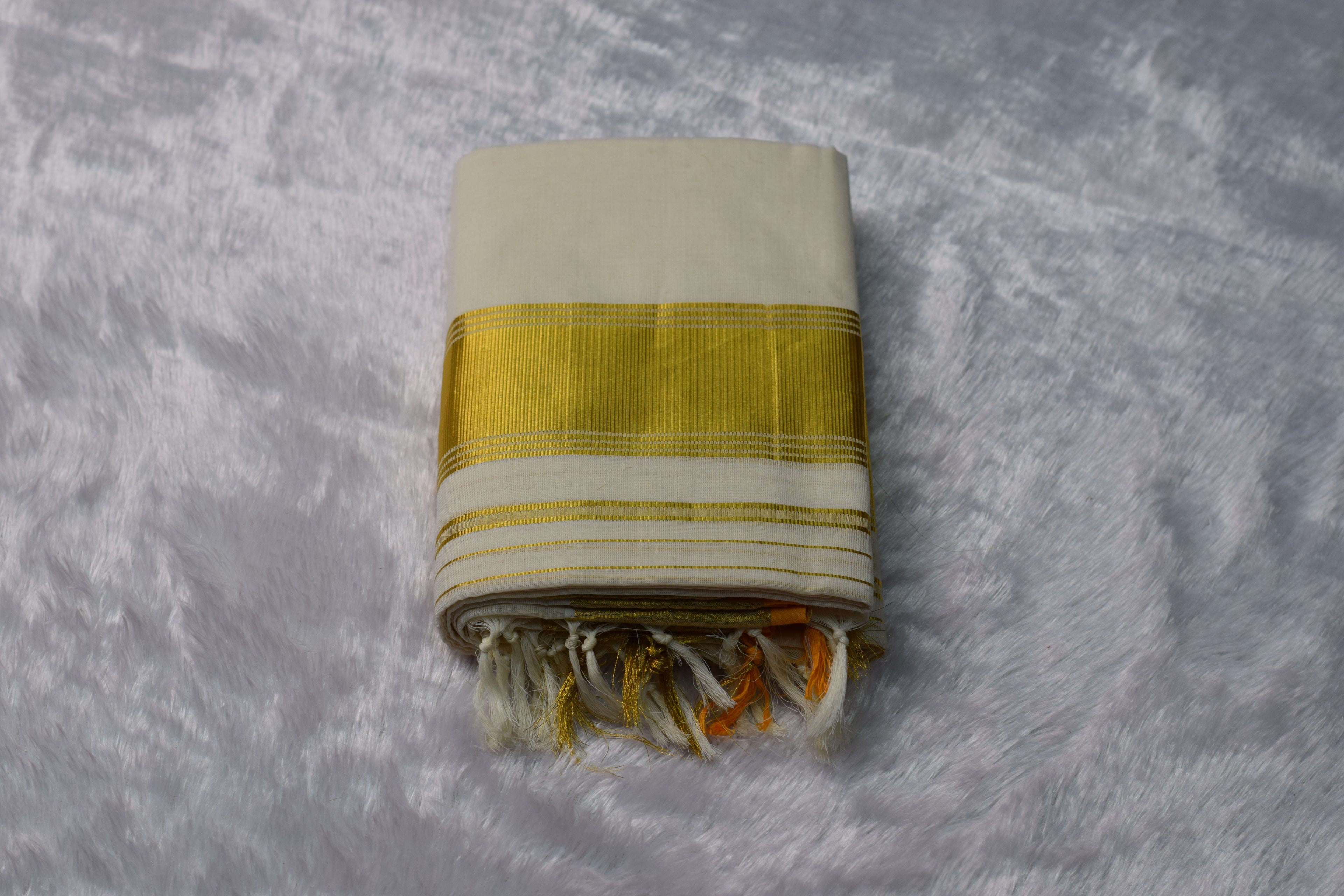 Off-White Kerala set mundu with Golden Zari Border
