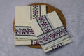 Kerala Set Mundu with Purple Floral Border - Main Product Image - Floral - Nushio