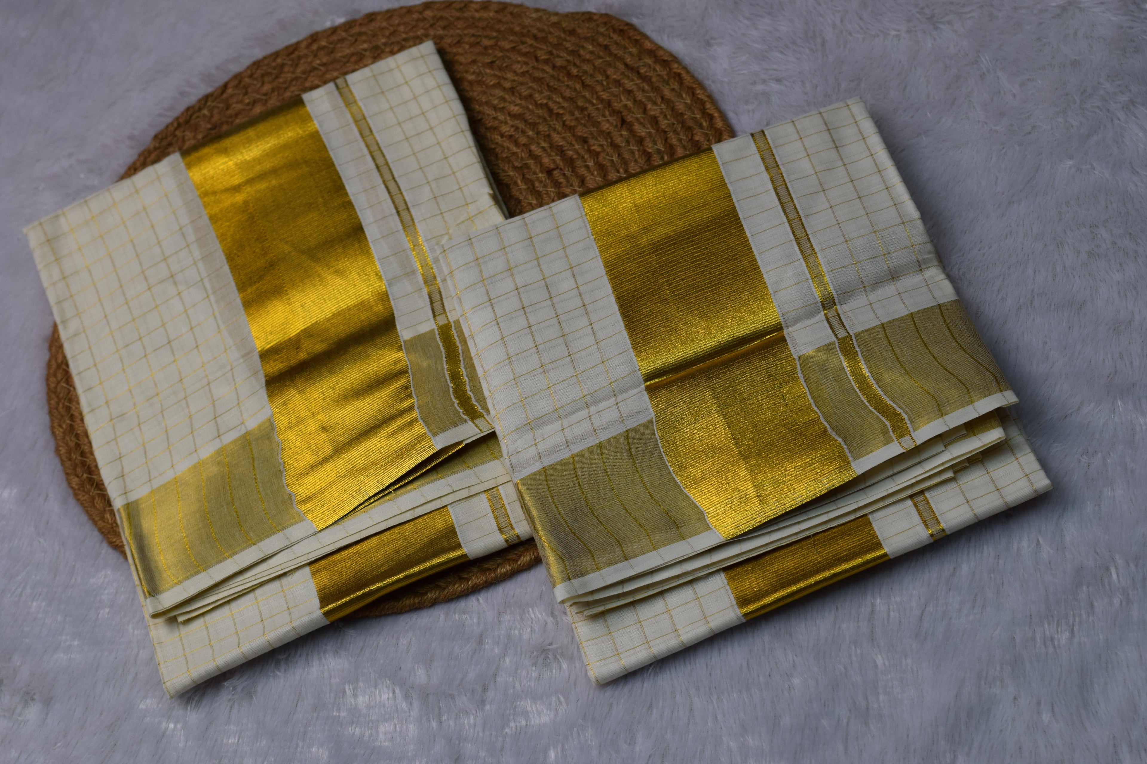 Premium Traditional Kerala Set Mundu with Gold Kasavu Border