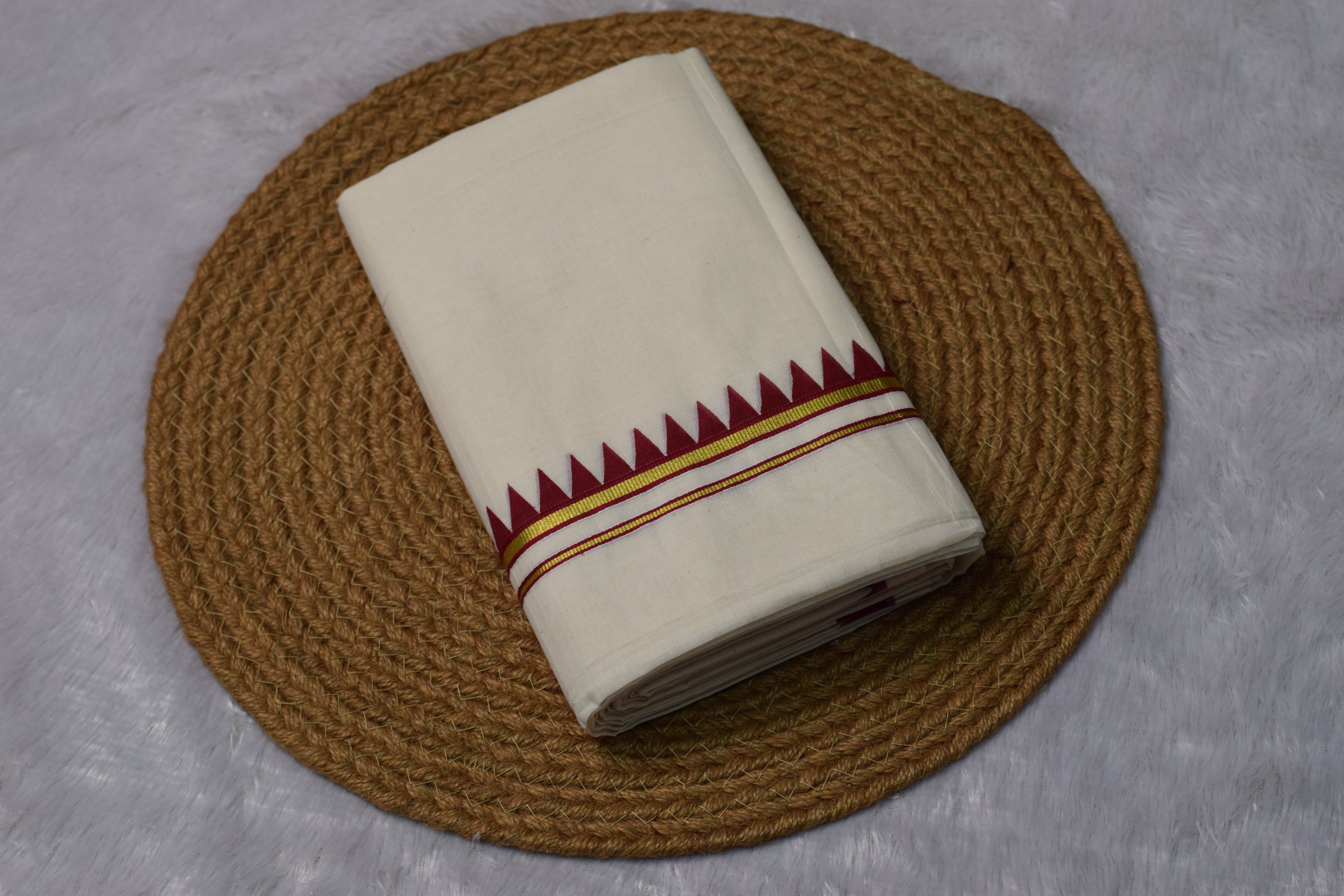 Kerala Traditional Kasavu Set Mundu with Red & Gold Border
