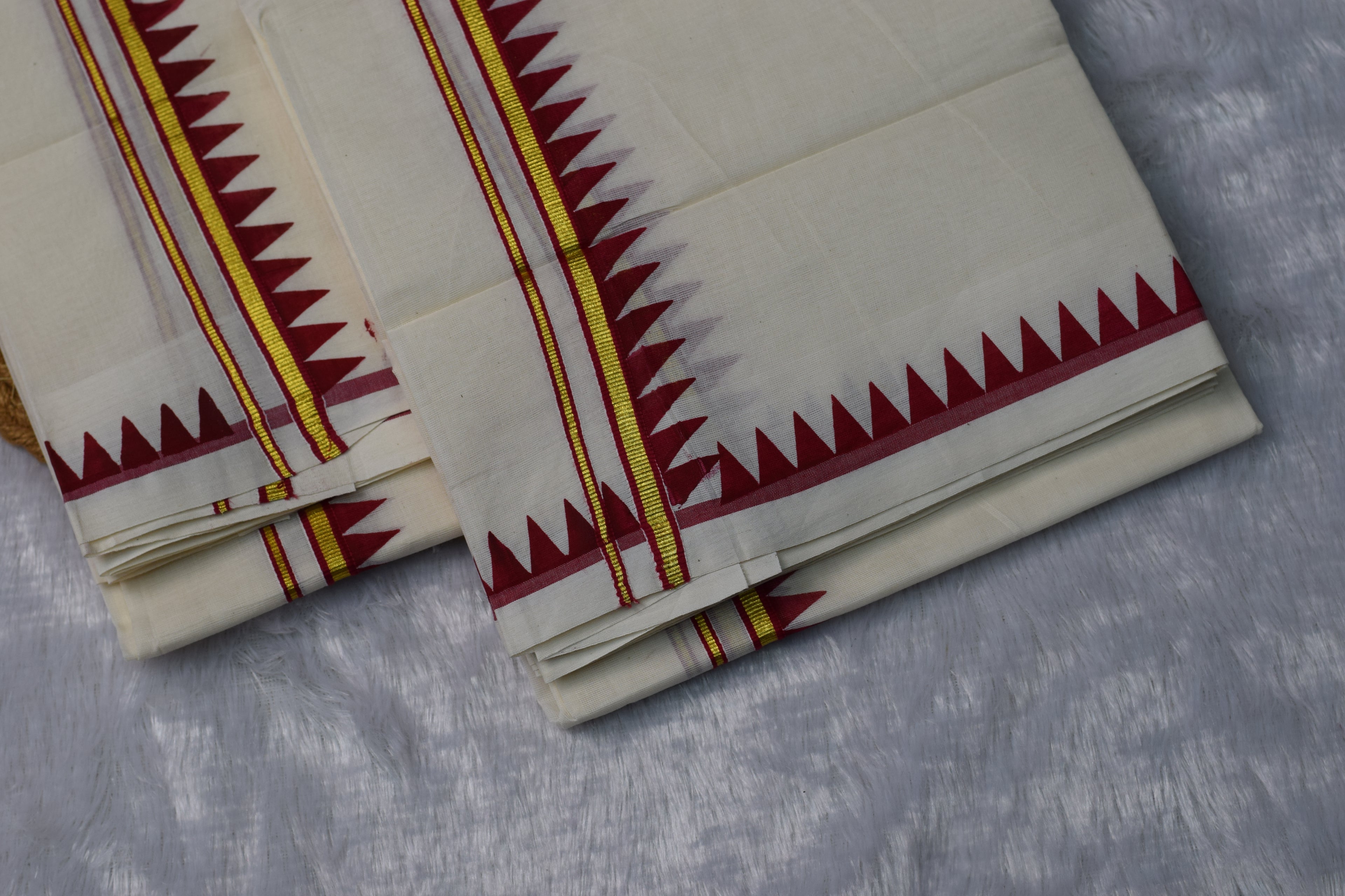 Kerala Traditional Kasavu Set Mundu with Red & Gold Border
