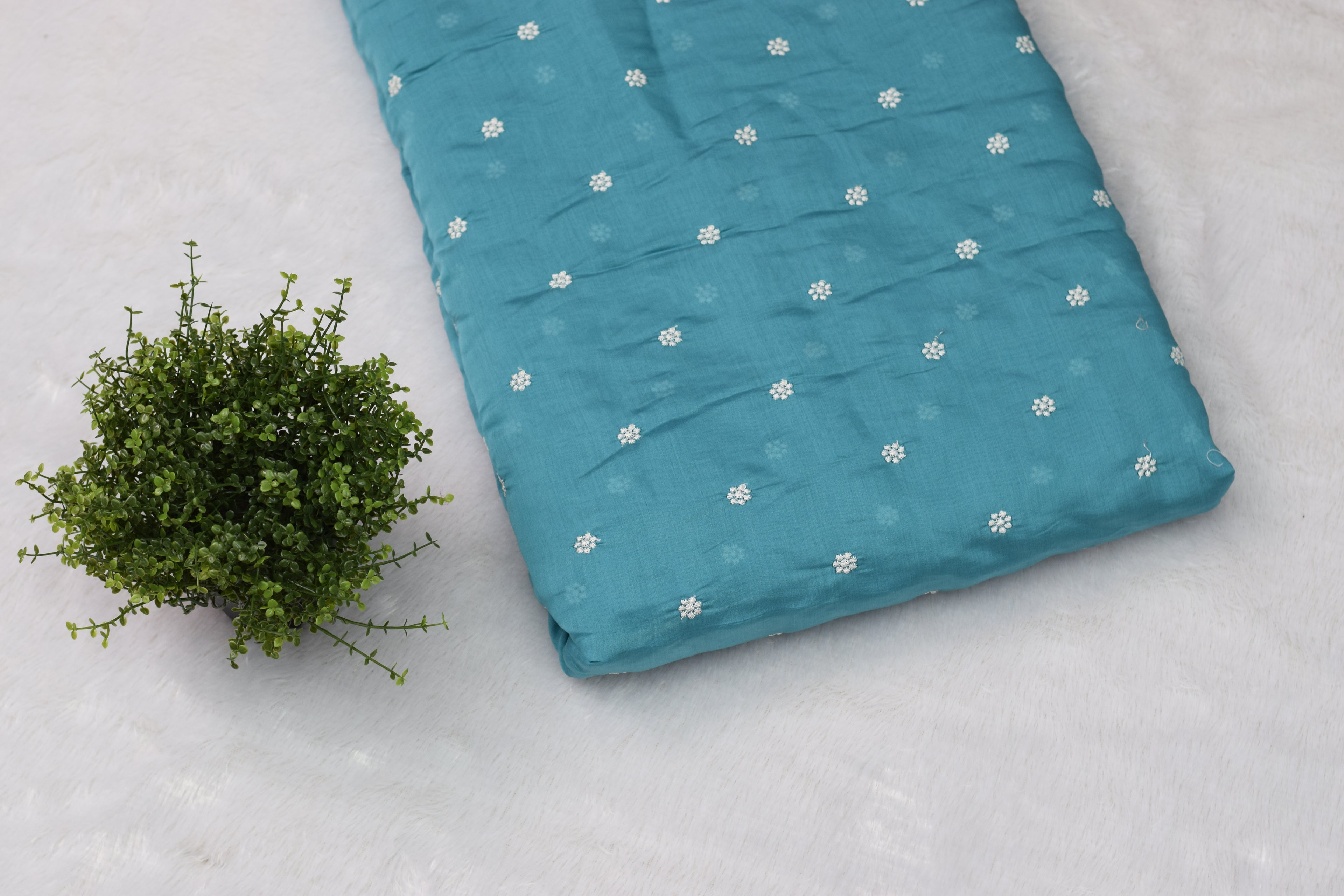 Teal Mul Chanderi Fabric - 44 Inches Width