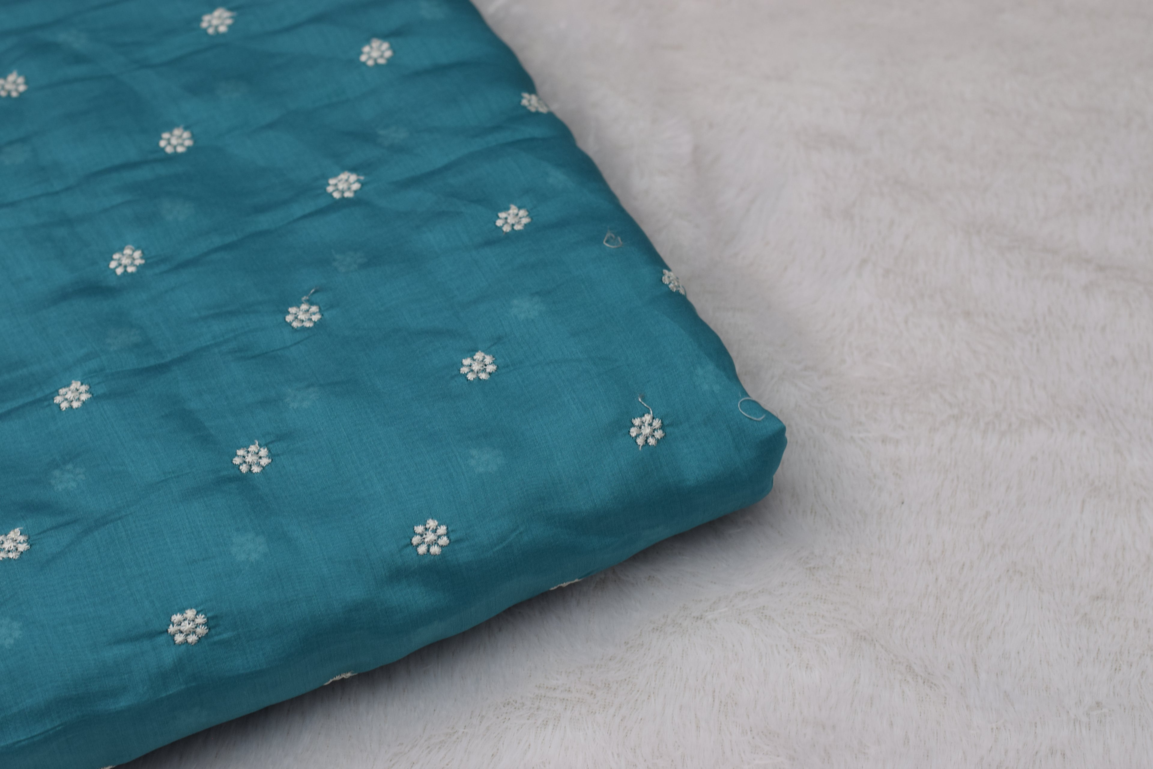 Teal Mul Chanderi Fabric - 44 Inches Width
