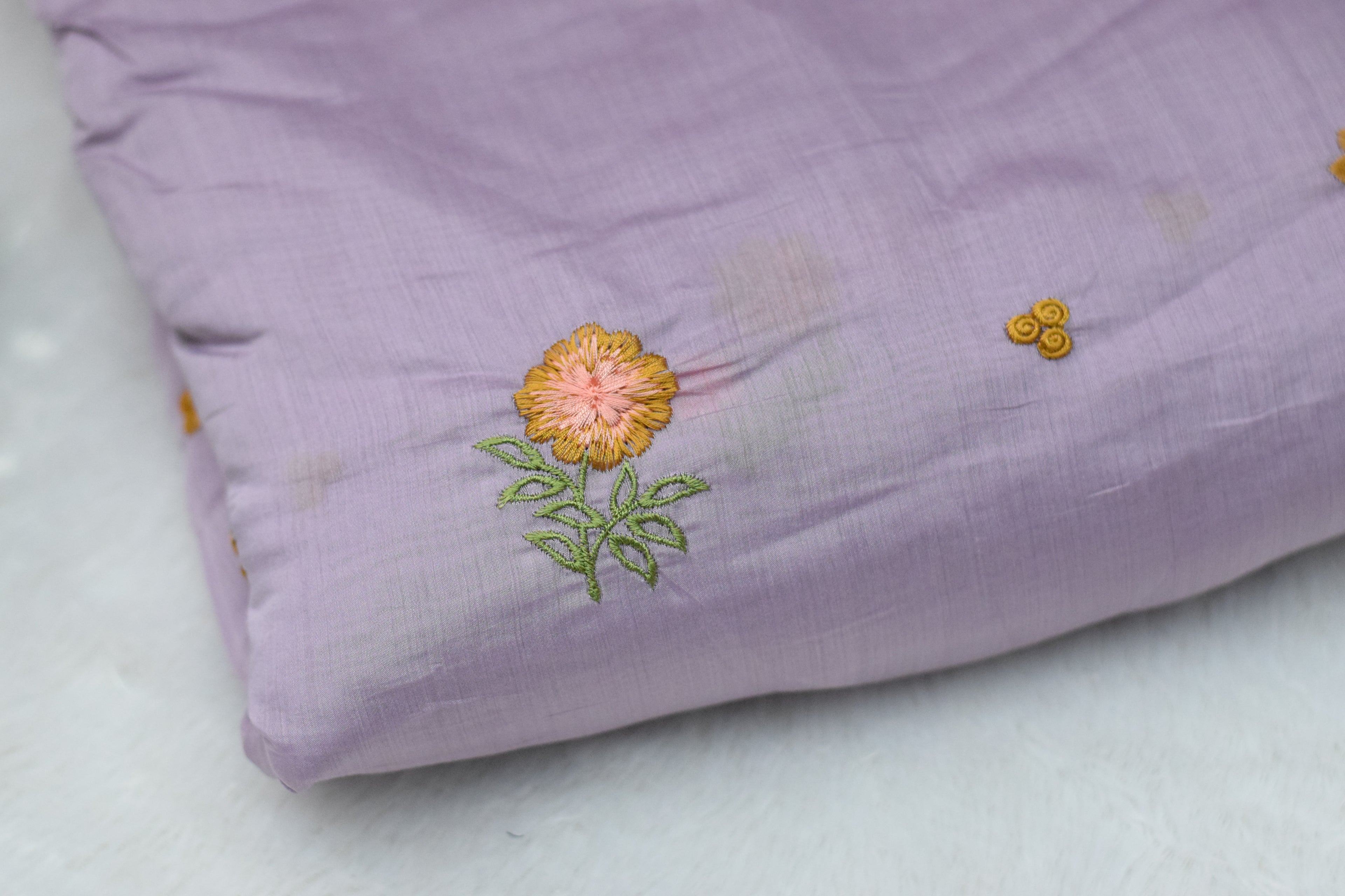Lavender Mul Chanderi Fabric with Floral Embroidery - View 2 - Floral - Nushio