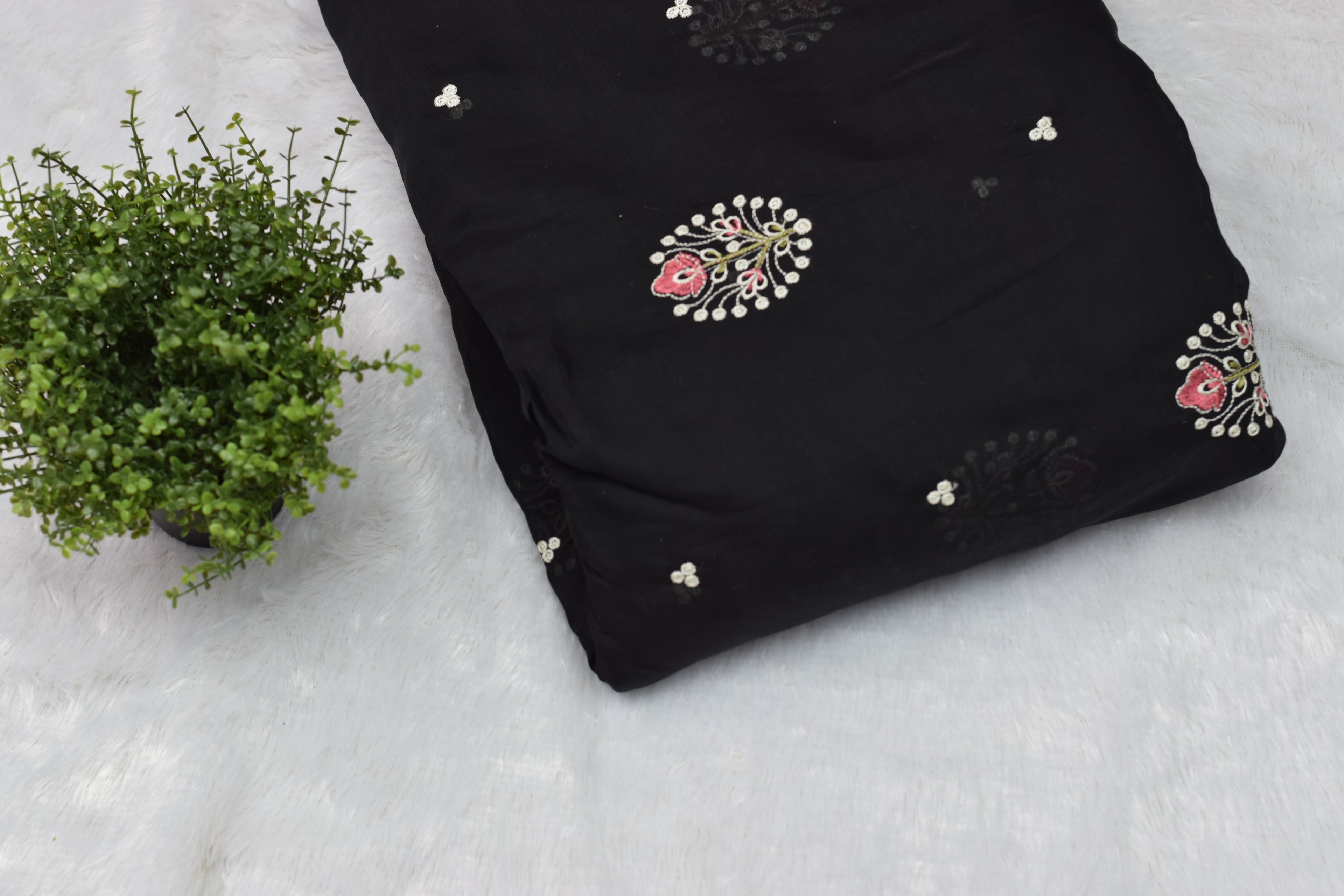 Black Mul Chanderi Fabric - 44 Inch Width - View 2 - Nushio