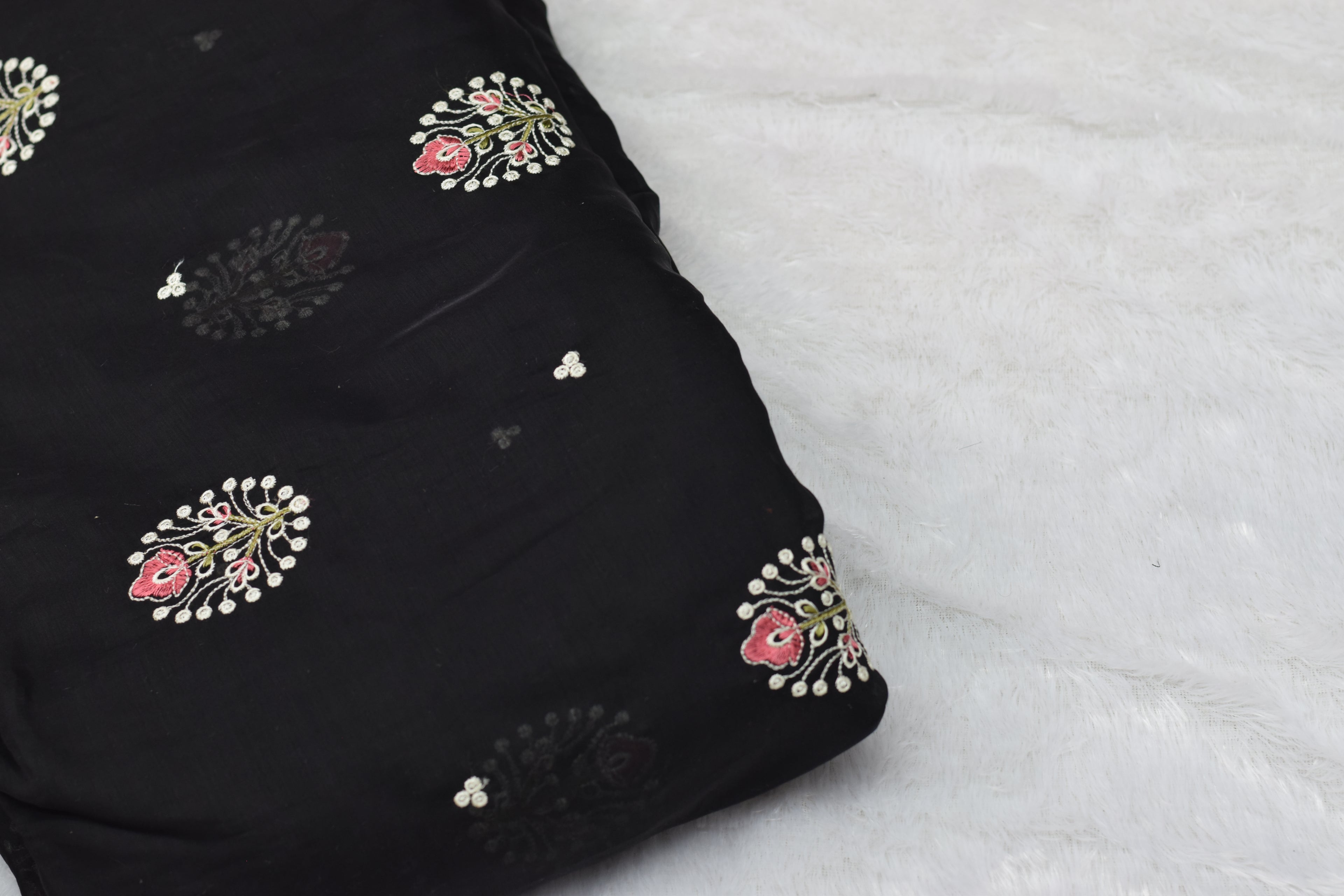 Black Mul Chanderi Fabric - 44 Inch Width - View 3 - Nushio