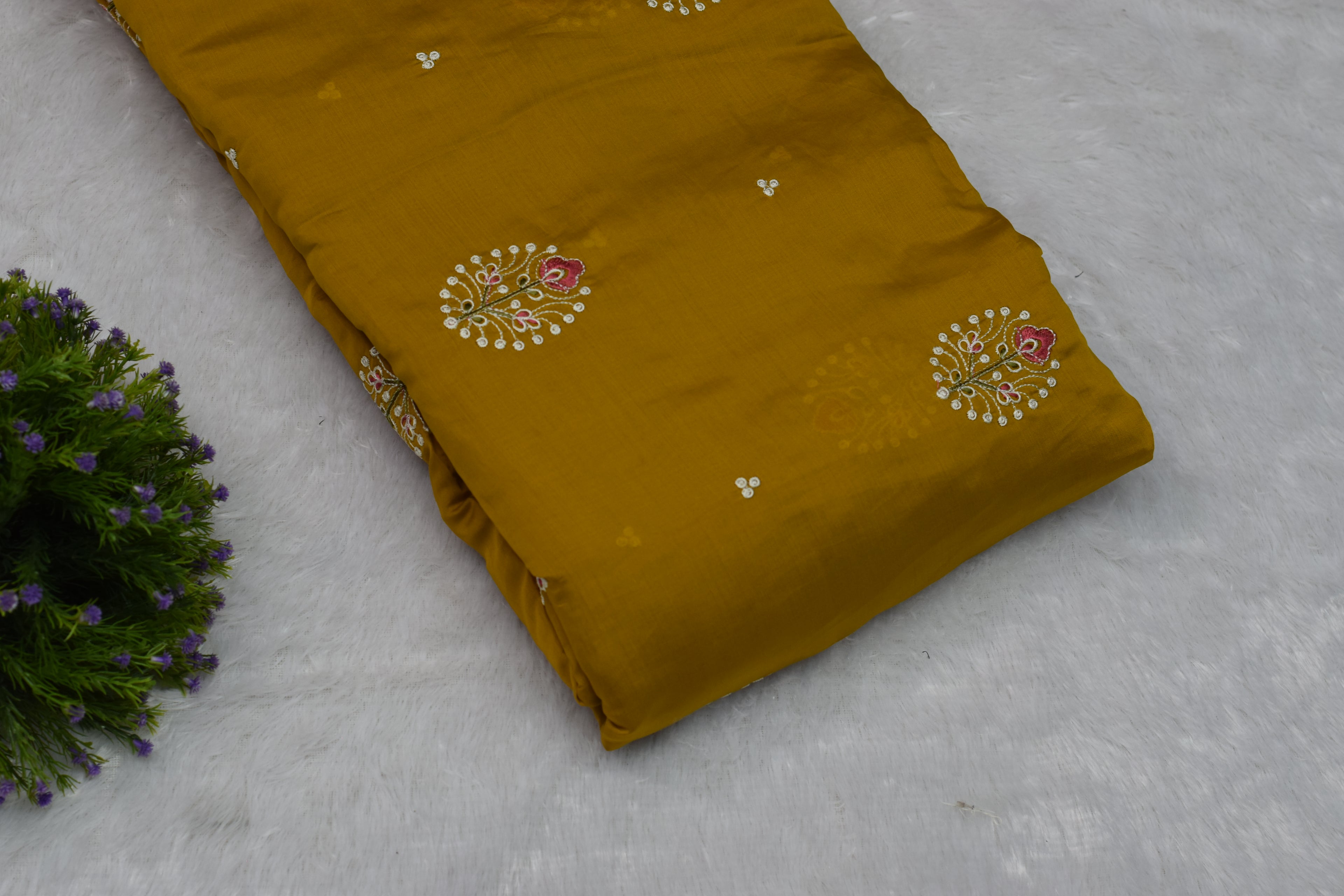 Mustard Mul Chanderi Fabric - 44 Inches Width - View 3 - Nushio