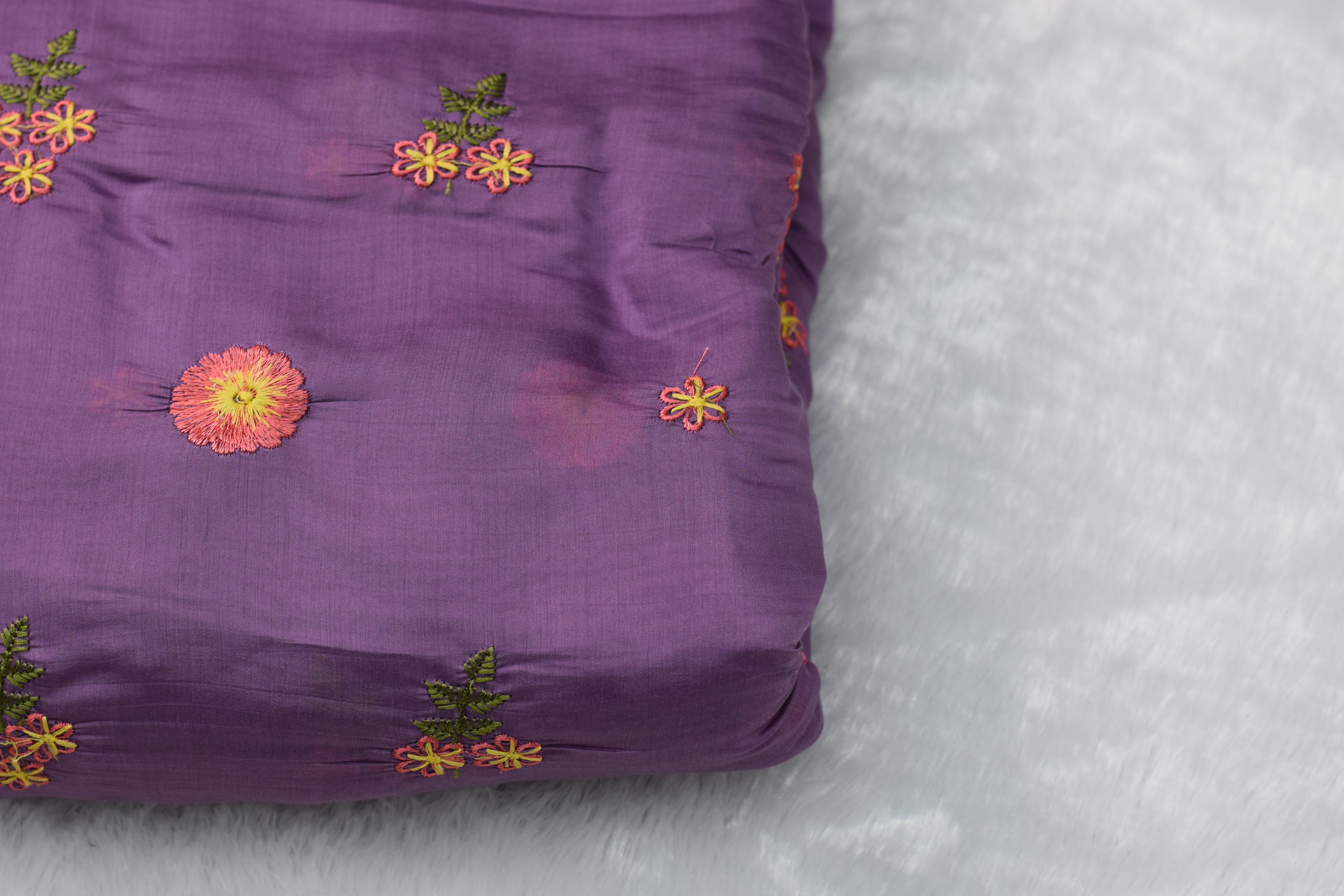 Purple Floral Embroidered Mul Chanderi Fabric – 44 Inches Width