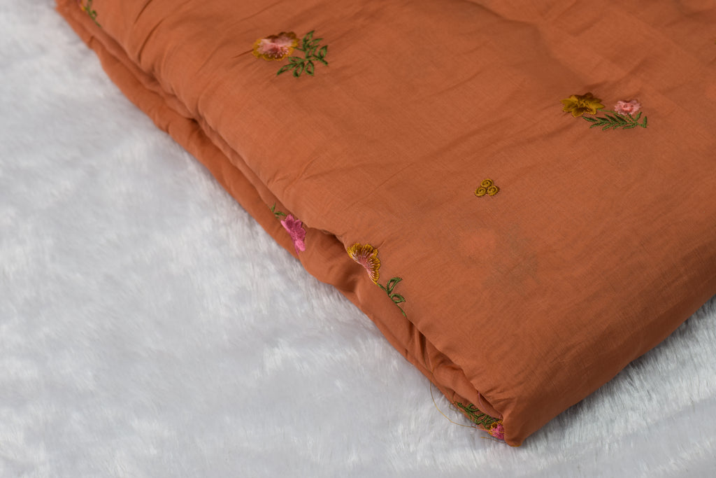 Premium Rust Mul Chanderi Fabric – 44 Inches Width | Soft & Lightweight Embroidered Dress Material