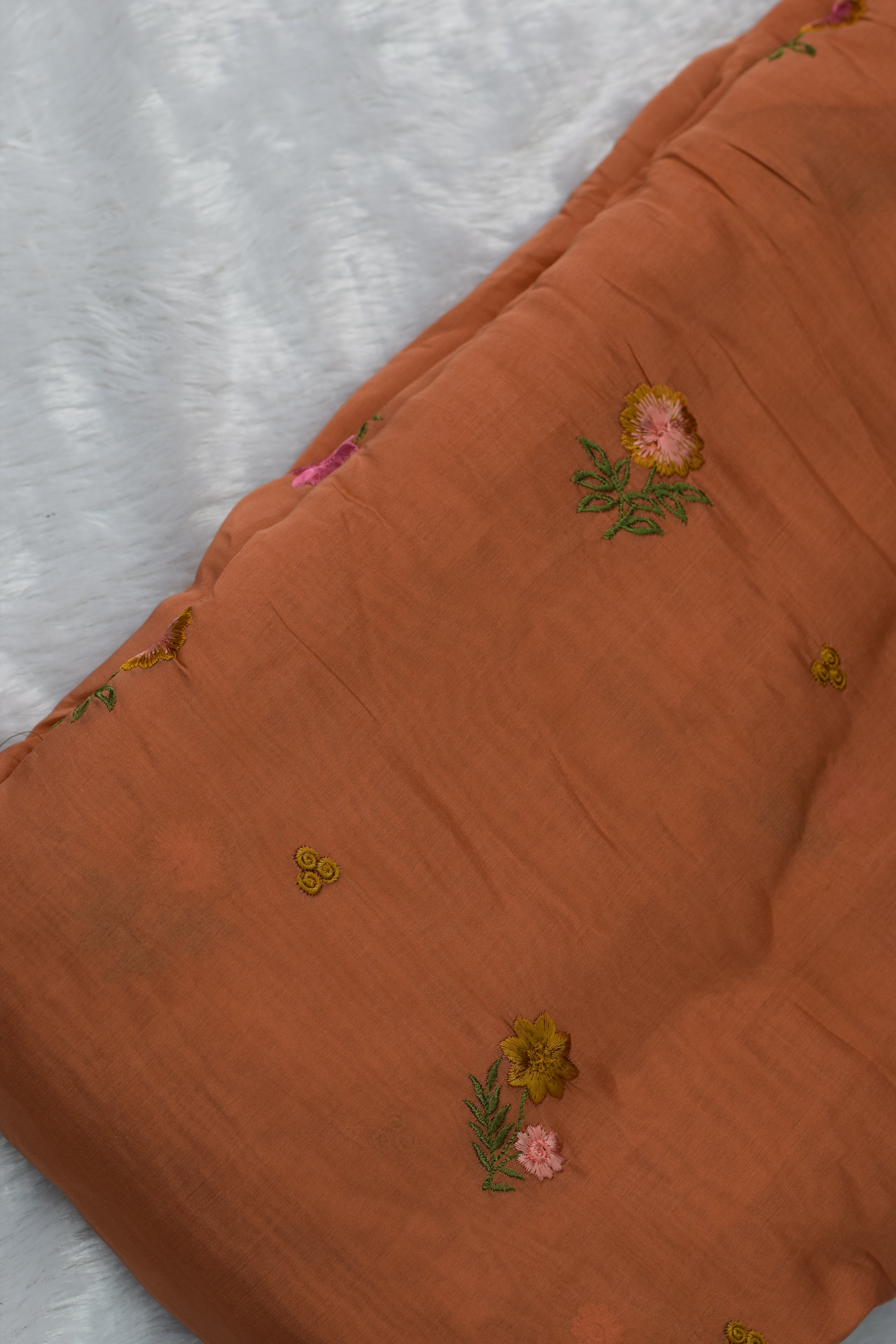 Premium Rust Mul Chanderi Fabric – 44 Inches Width | Soft & Lightweight Embroidered Dress Material