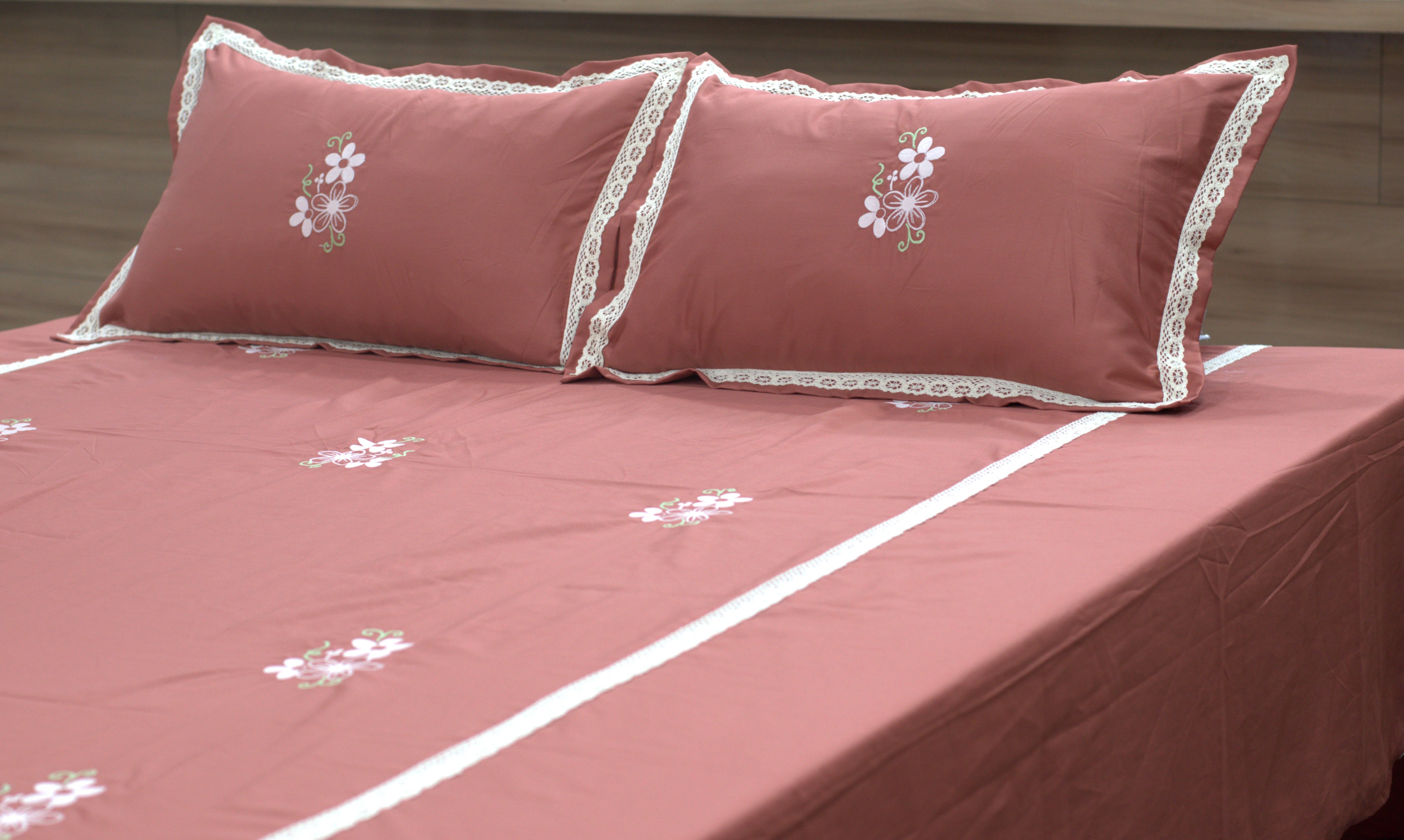 Embroidered King Size Bedspread Set with Pillow Covers - View 2 - Embroidered - Nushio