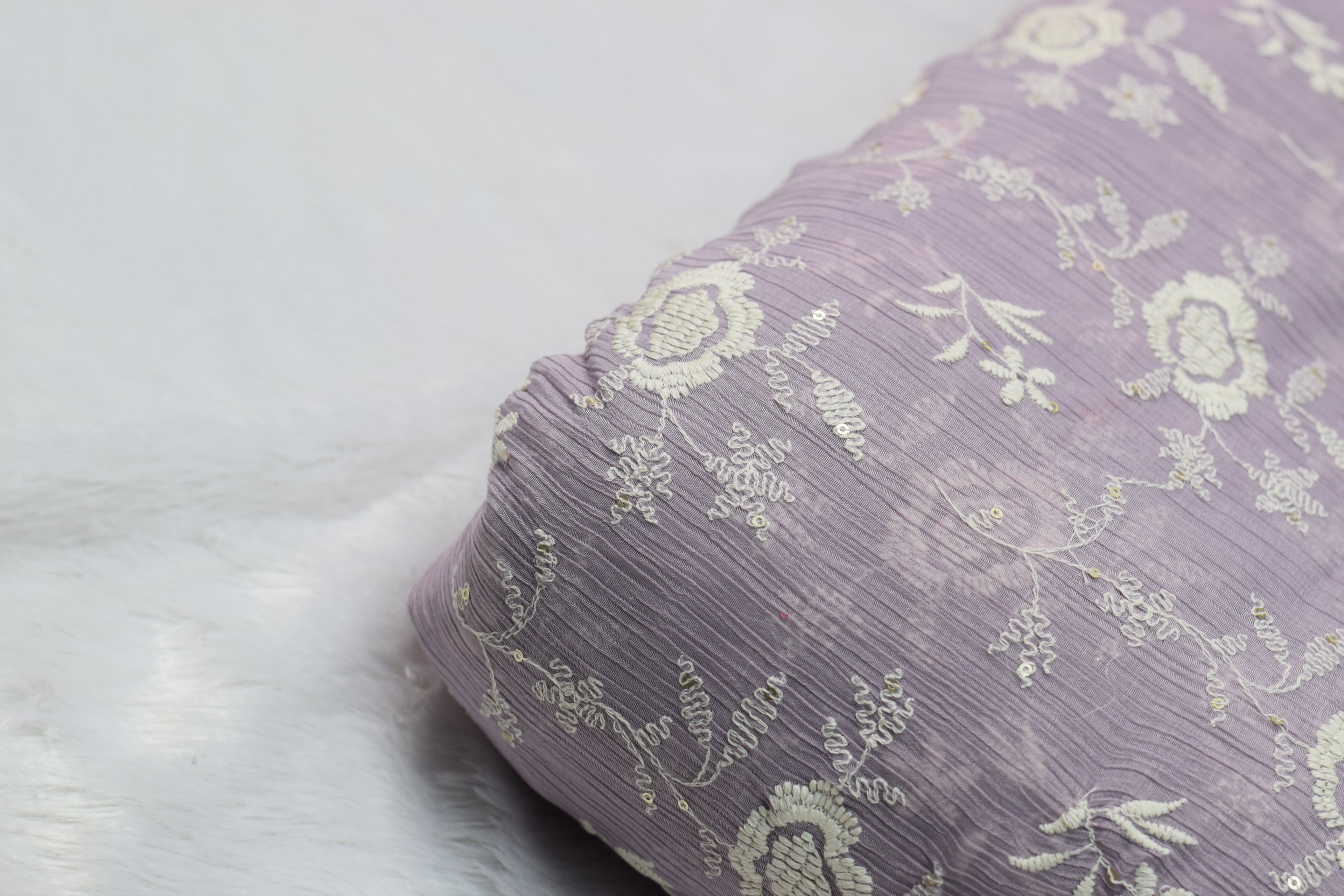 Lavender Crushed Georgette Fabric with Floral Embroidery - Dress - View 2 - Floral - Nushio
