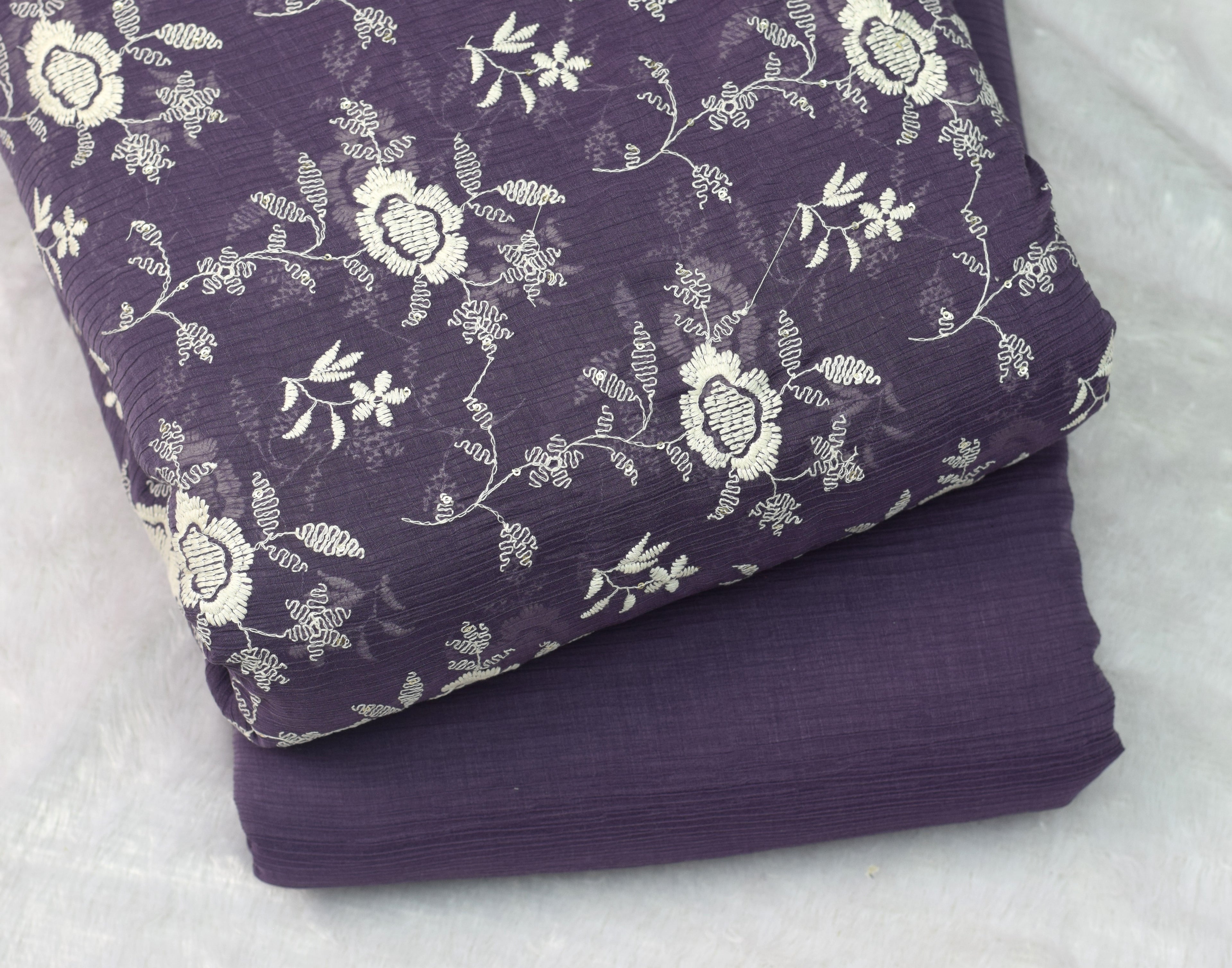 Purple Floral Crushed Georgette Fabric - 44 Inch Width