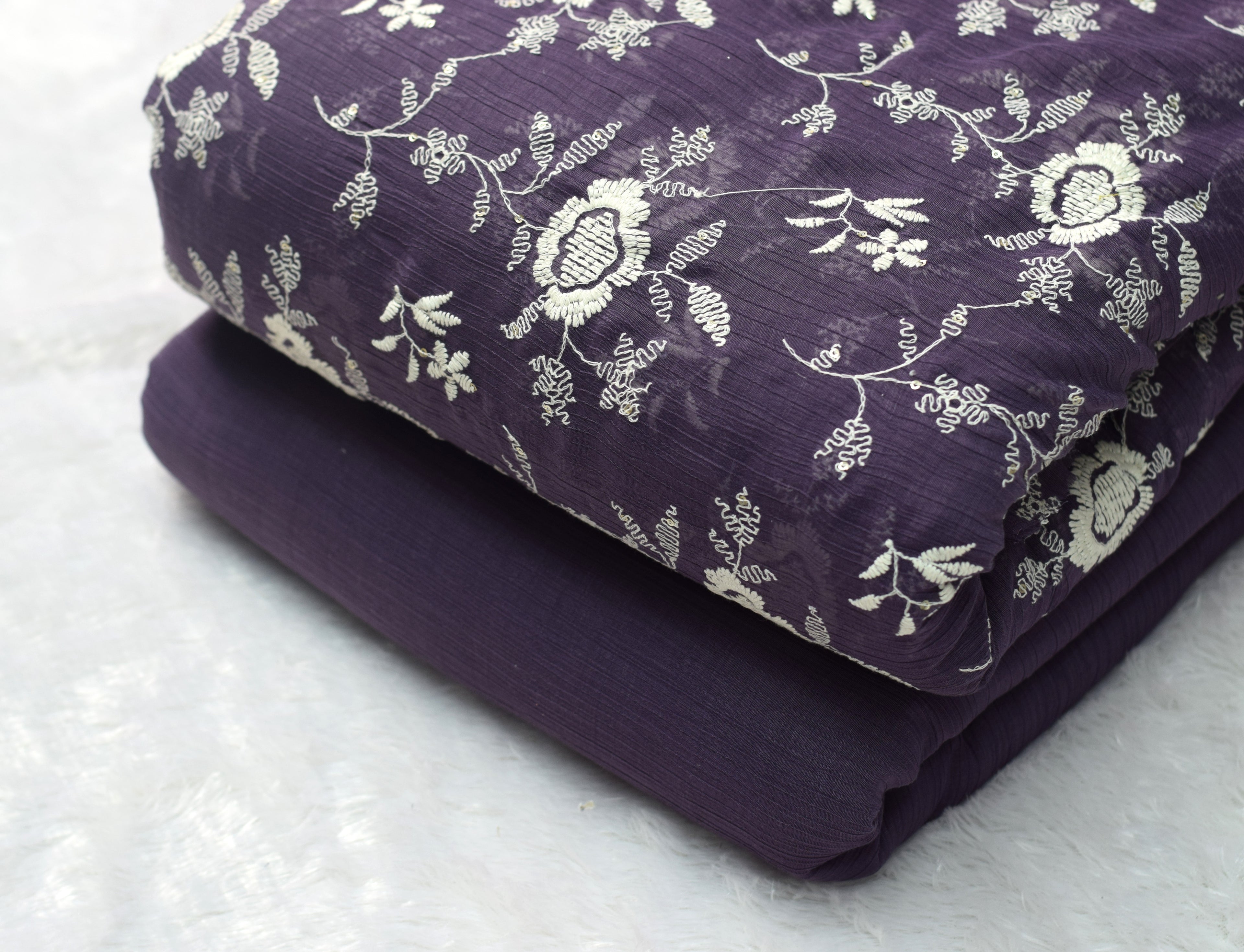 Purple Floral Crushed Georgette Fabric - 44 Inch Width