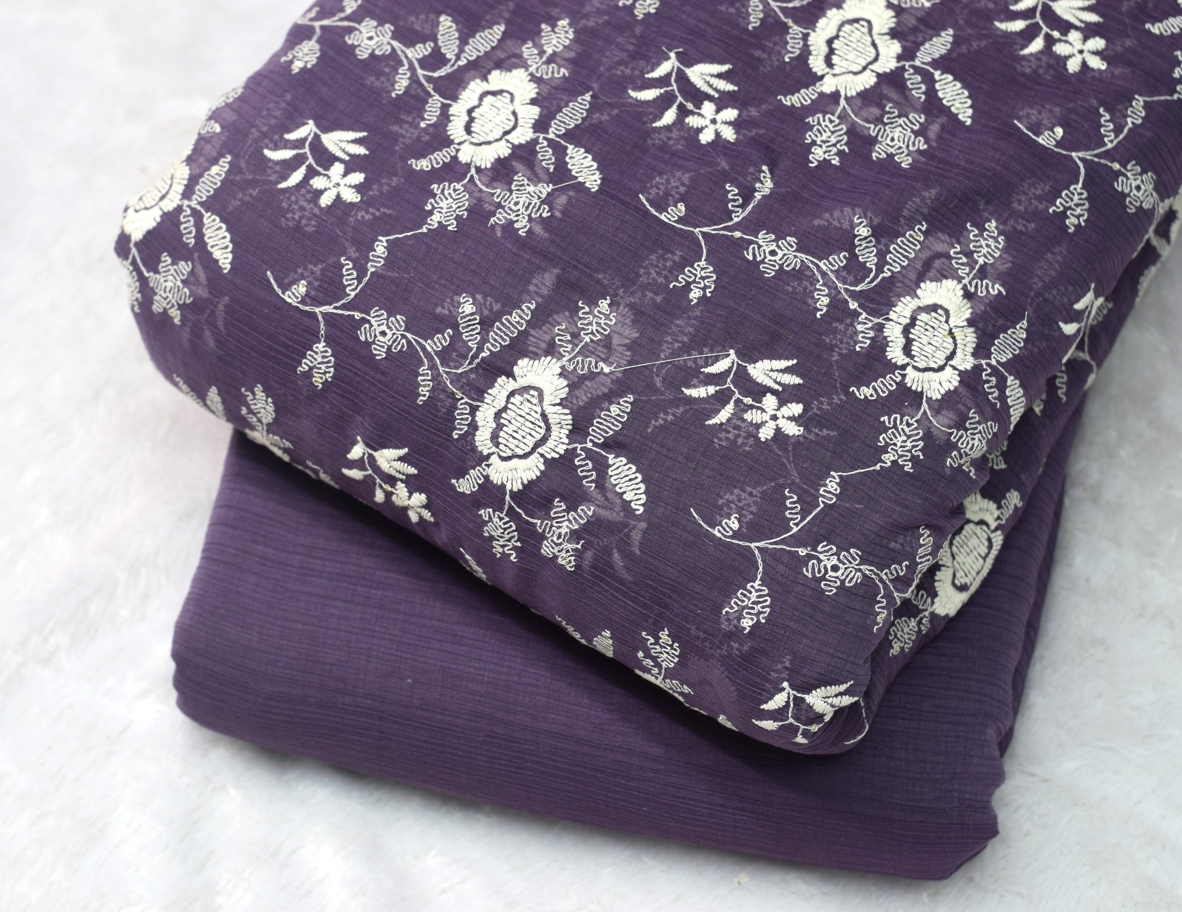 Purple Floral Crushed Georgette Fabric - 44 Inch Width